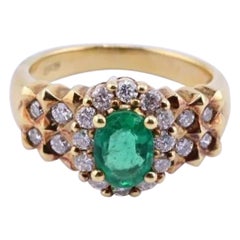 Super Gorgeous 18K Yellow Gold Vivid Green Emerald & Diamond Ring IGI Certified