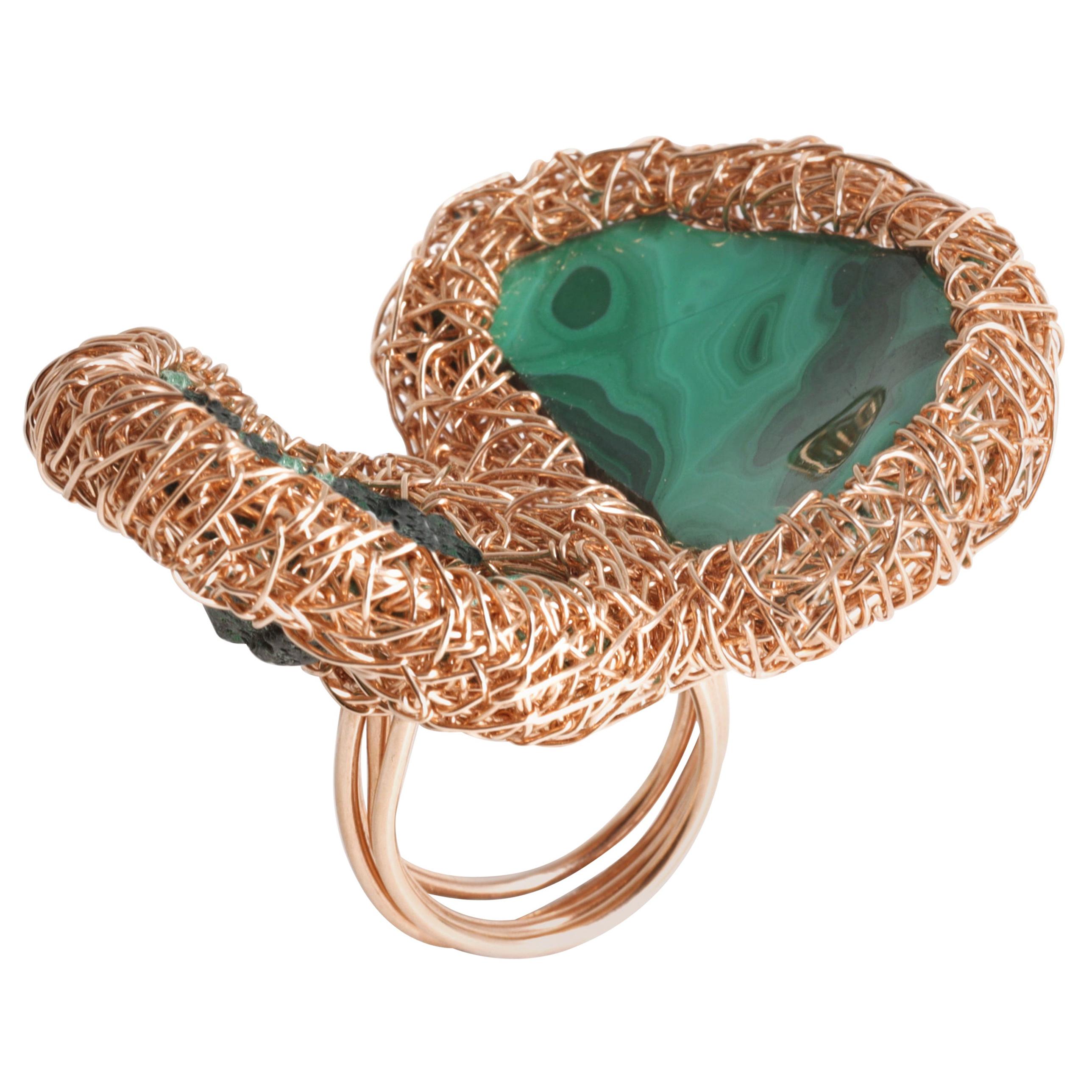 Heart Shaped Grey Stone Statement Cocktail Ring in 14 K Gold F. by the Artist For Sale at 1stDibs