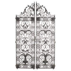 Super Impressive Pair of European Hand Wrought Iron Ornate Architectural Gates