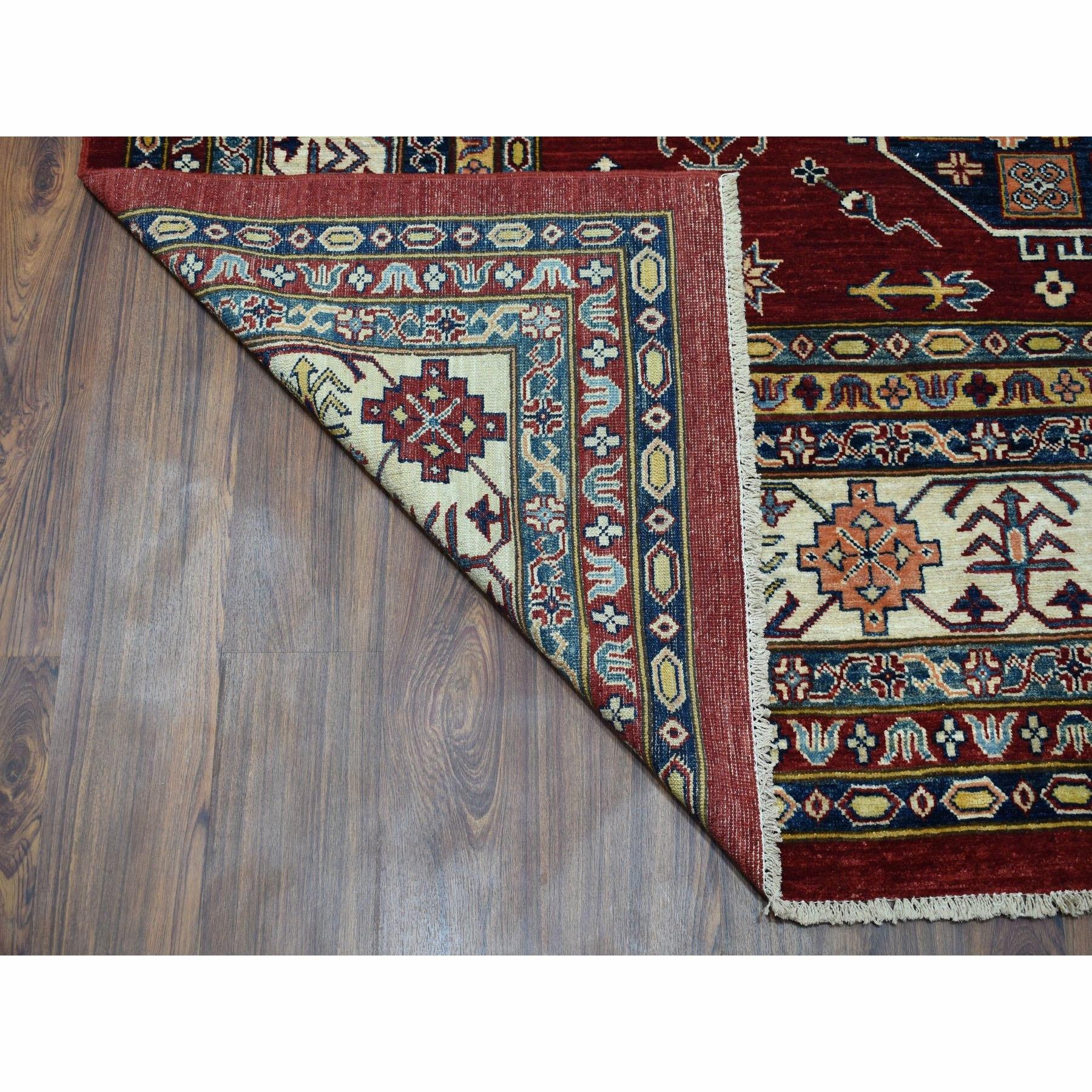 Super Kazak Pure Wool Red Geometric Design Hand Knotted Oriental Rug In New Condition In Carlstadt, NJ