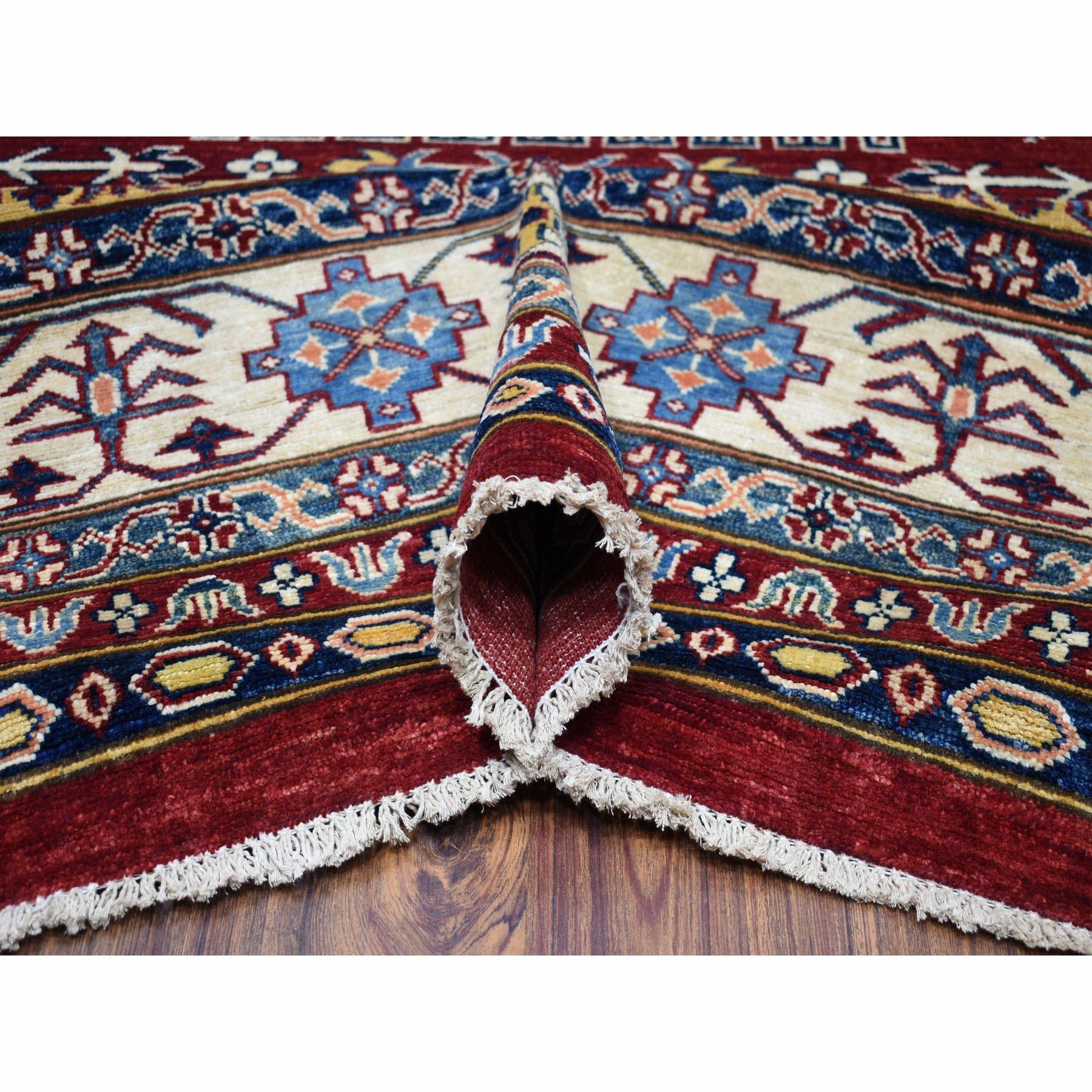 Contemporary Super Kazak Pure Wool Red Geometric Design Hand Knotted Oriental Rug