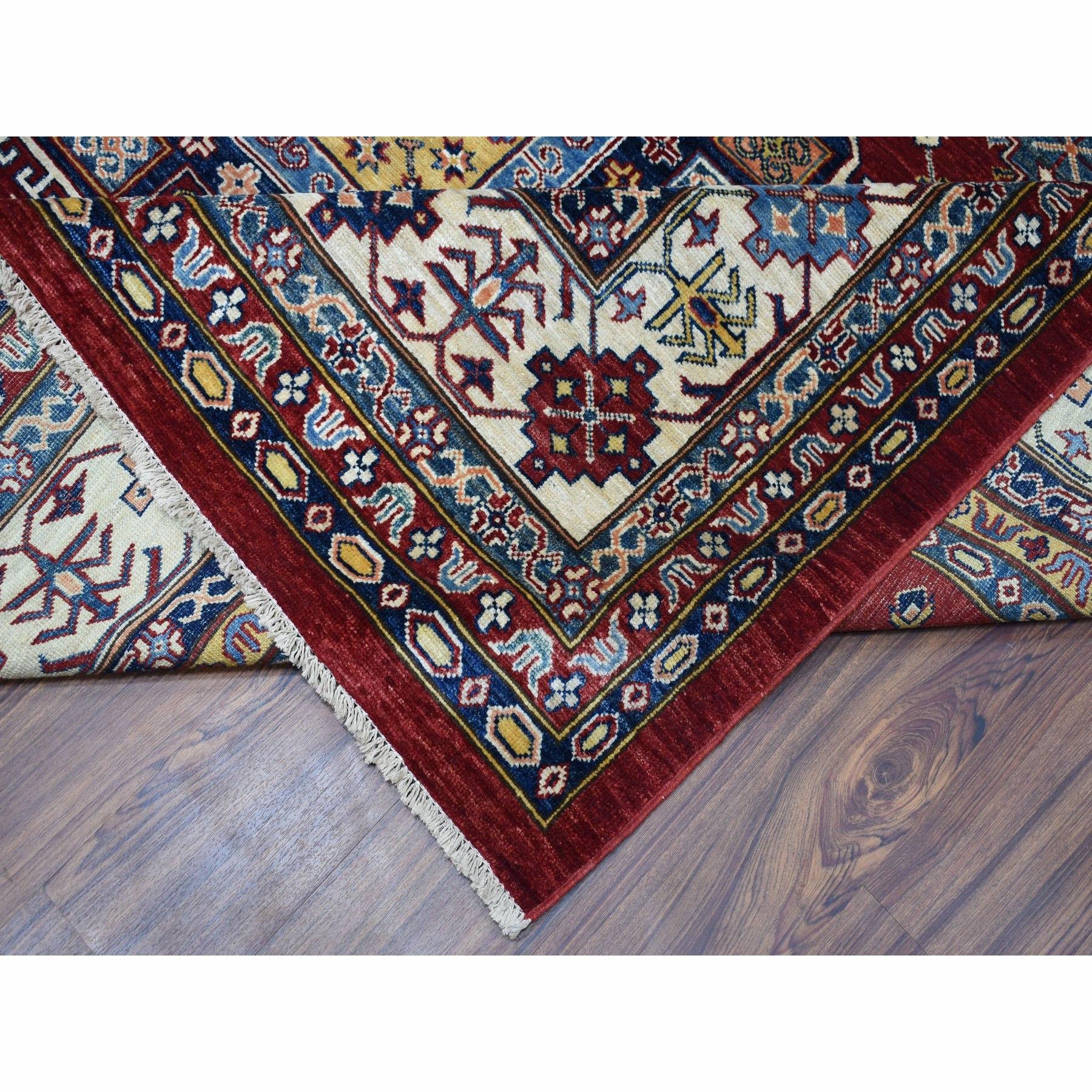 Super Kazak Pure Wool Red Geometric Design Hand Knotted Oriental Rug 1