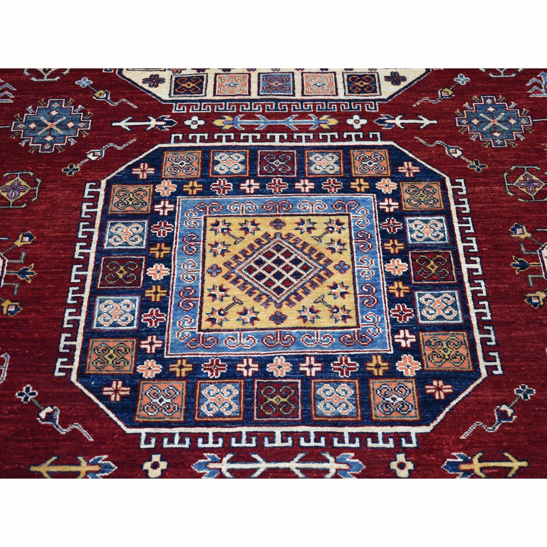 Super Kazak Pure Wool Red Geometric Design Hand Knotted Oriental Rug 3