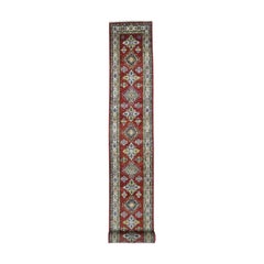 Super Kazak Red Geometric Design Pure Wool Hand Knotted Extra Large Runner Rug Super Kazak Red Geometric Design Pure Wool Hand Knotted Extra Large Runner Rug