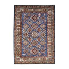 Super Kazak Sky Blue Hand Knotted Pure Wool Oriental Rug