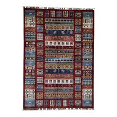 Super Kazak with Gabbeh Design Pure Wool Hand Knotted Oriental Rug