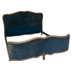 Super King (6') Good Quality Heavy Antique French Upholstered Bed, Very Rare Bed