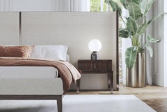 Super King Size Thyia 125 XL Italian Curved Bed in Ivory Bouclé Fabric