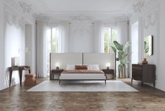 Super King Thyia 140 Italian Curved Bed in Ivory Boucle Fabric & Wooden Base
