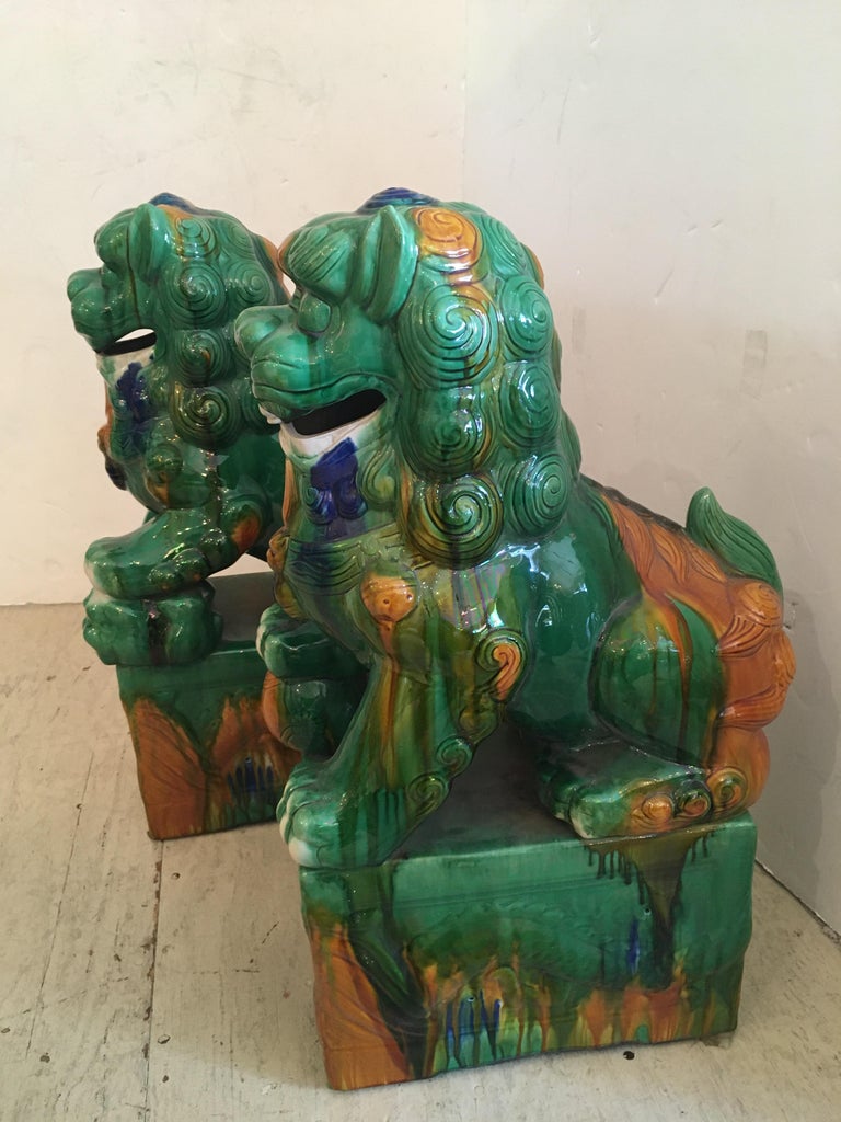 Super Large Impressive Pair of Foo Dog Sculptures at 1stDibs