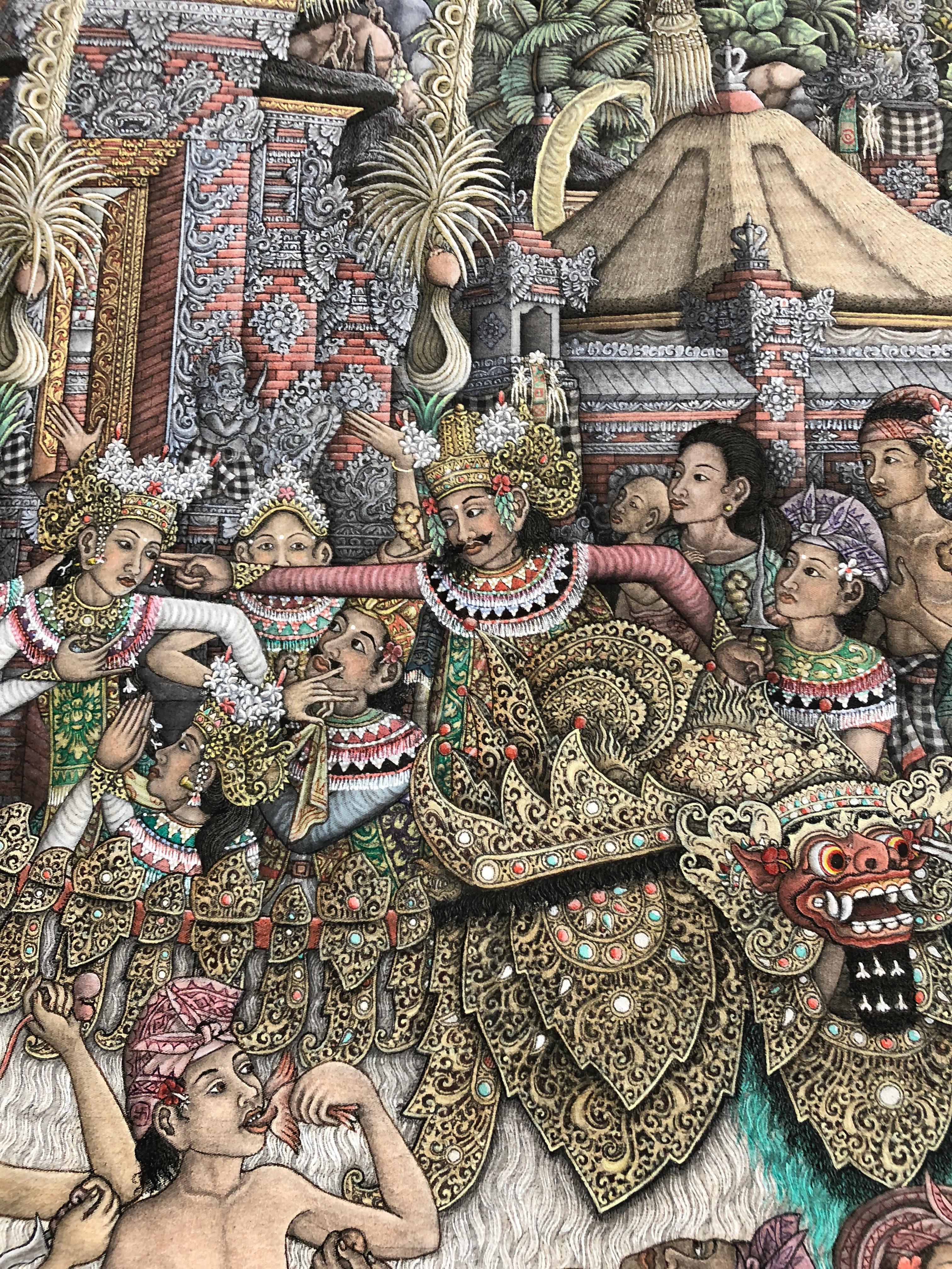 Monumental Spectacular Balinese Meticulously Detailed Painting 3