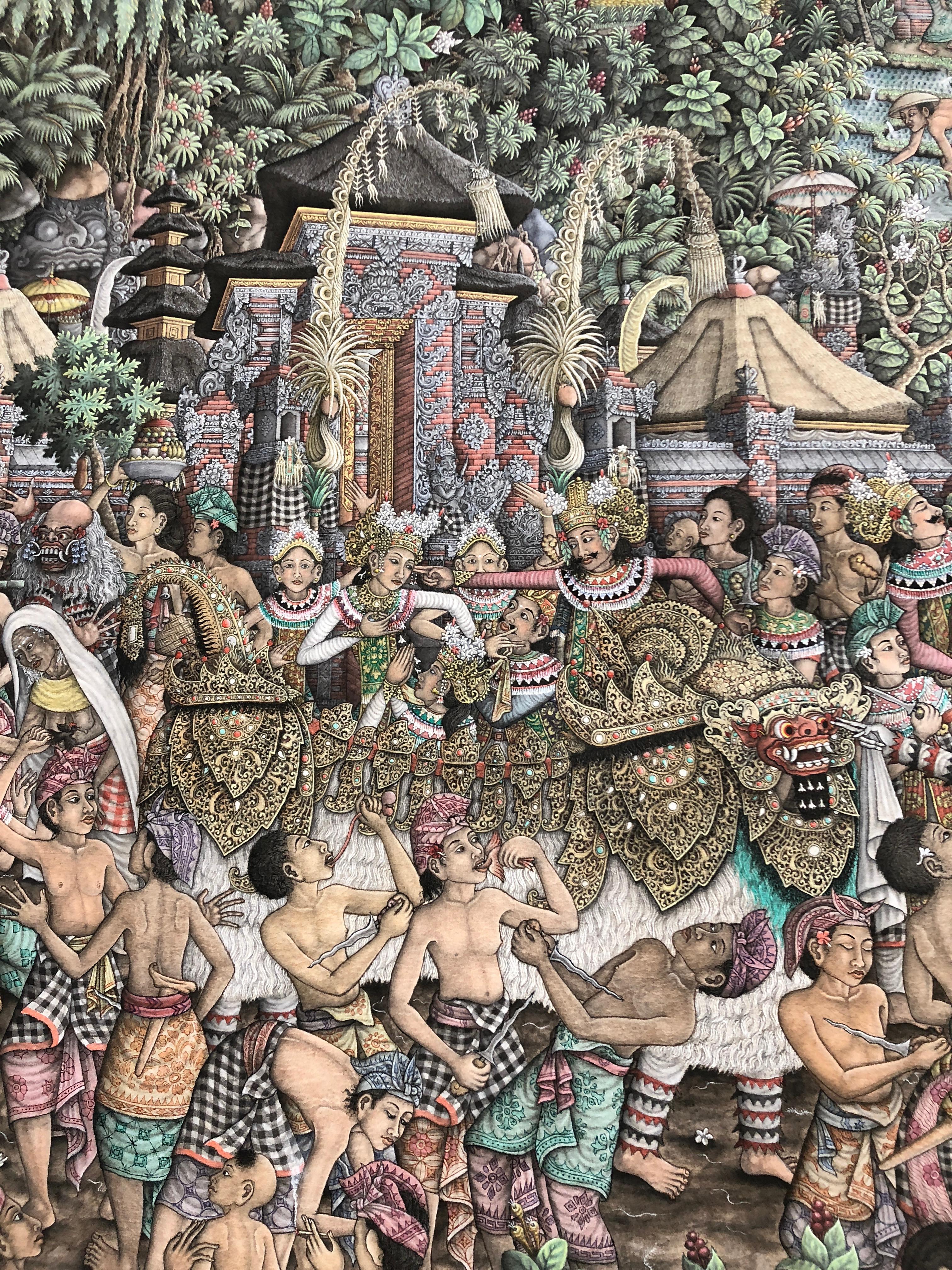 Monumental Spectacular Balinese Meticulously Detailed Painting In Good Condition In Hopewell, NJ