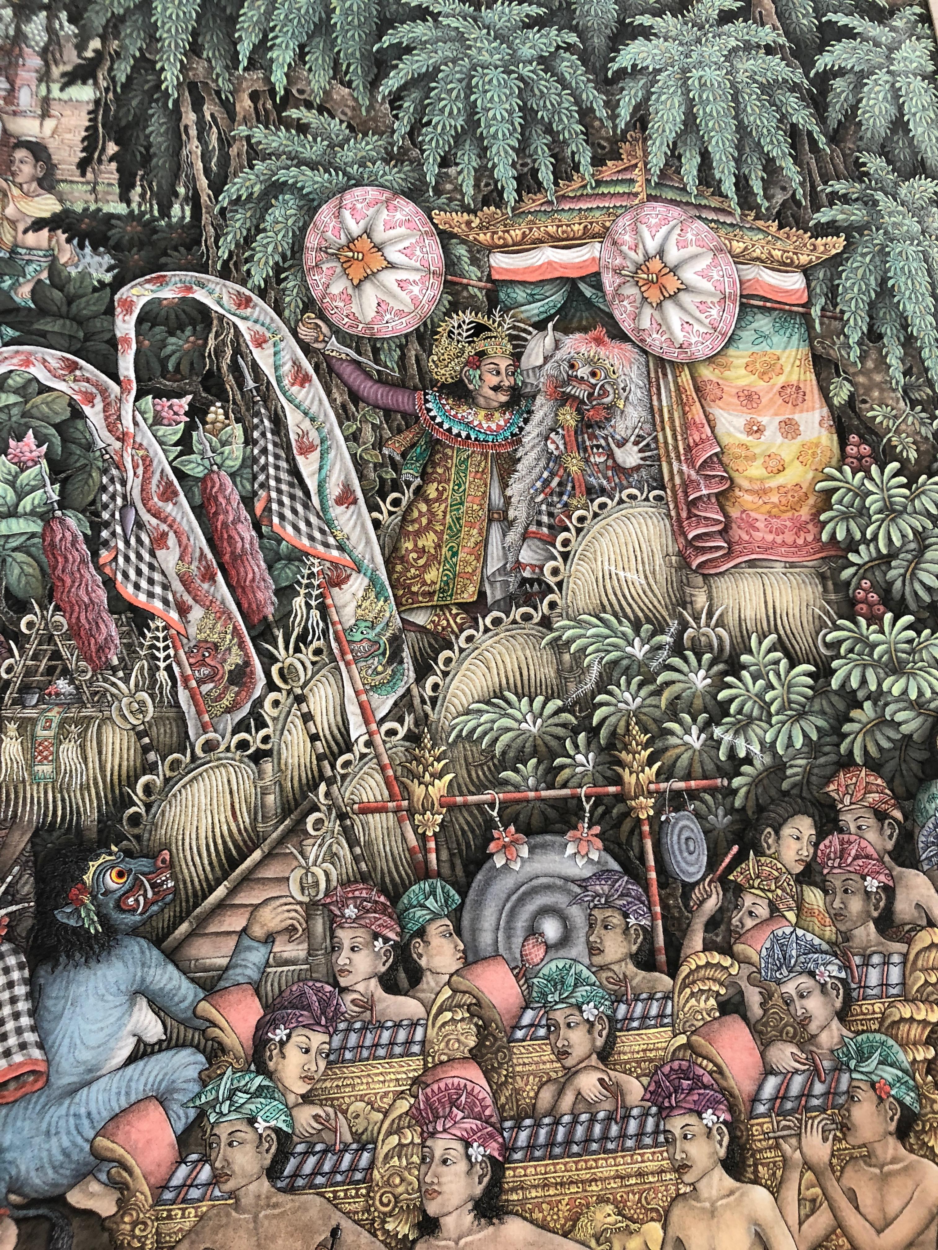 Late 20th Century Monumental Spectacular Balinese Meticulously Detailed Painting