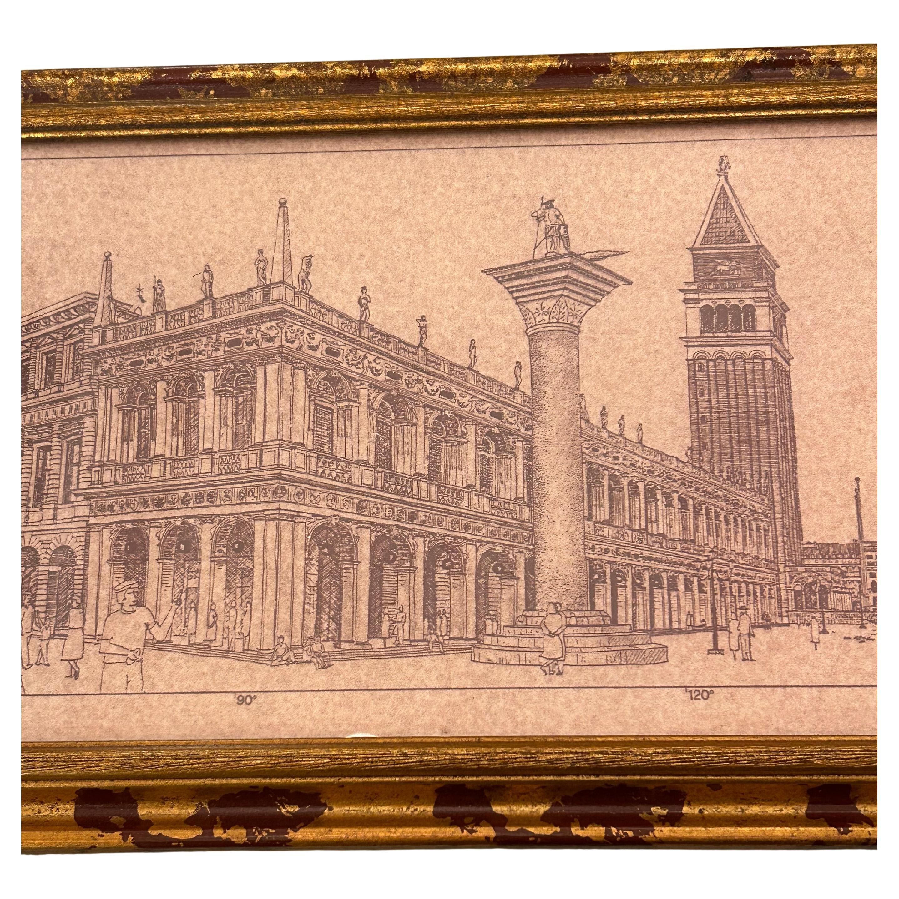 American Super Long Beautifully Framed Architectural Renderings of Venice & The Vatican For Sale