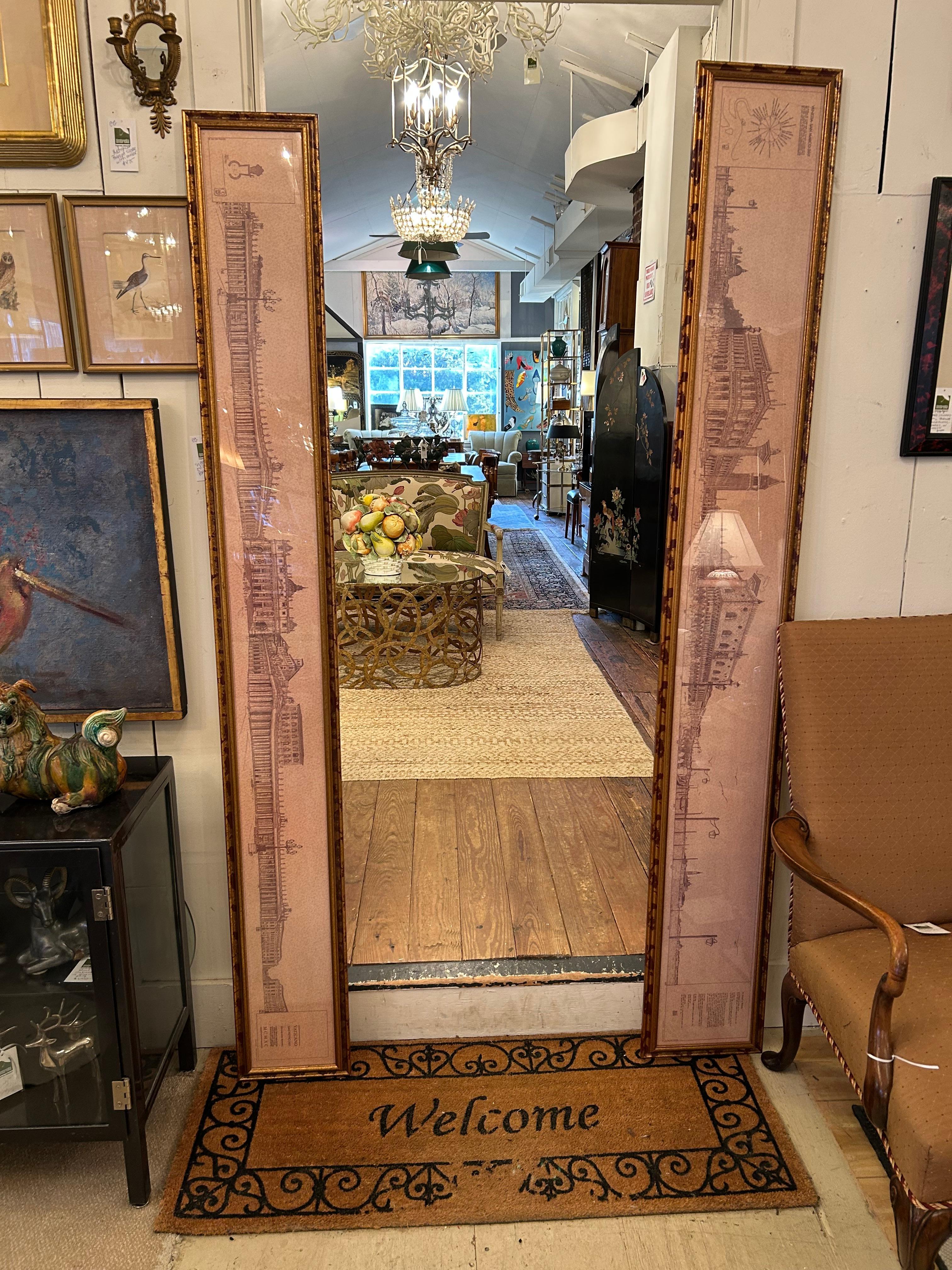 Glass Super Long Beautifully Framed Architectural Renderings of Venice & The Vatican For Sale