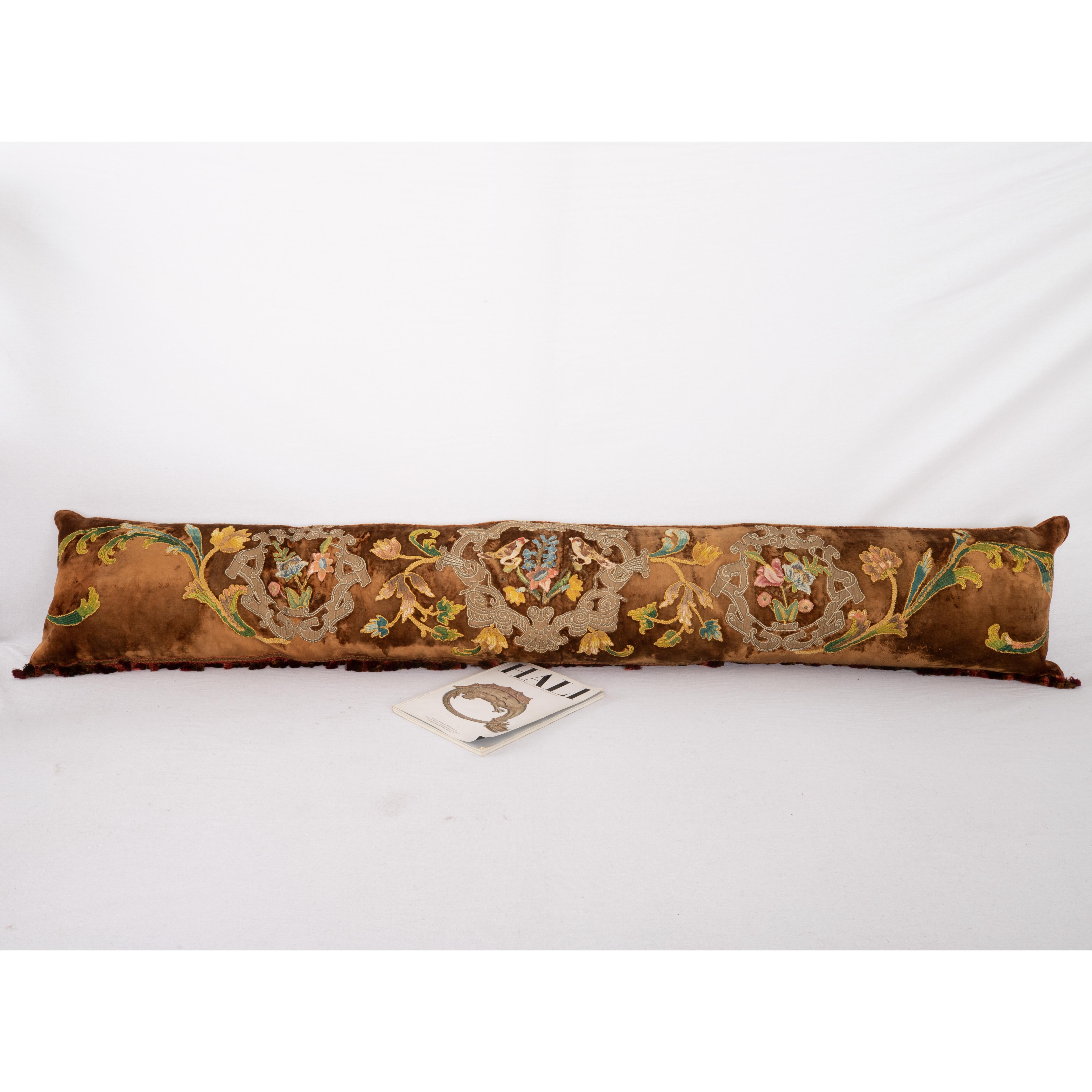 Super Long Body Pillow Cover made from an antique embroidery on silk Velvet For Sale 5