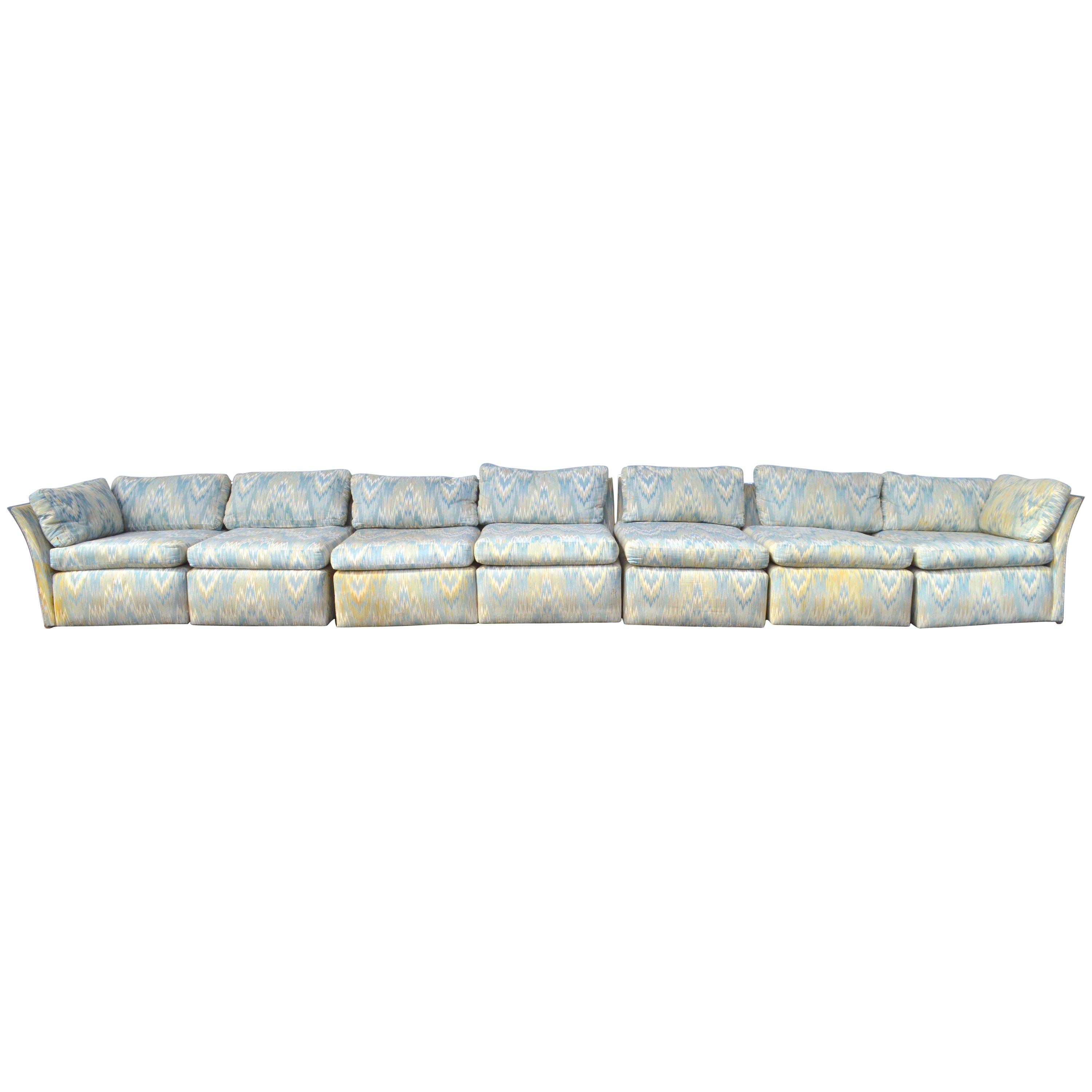 Super Long Chrome Frame Sectional Box Sofa Attributed to Baughman at