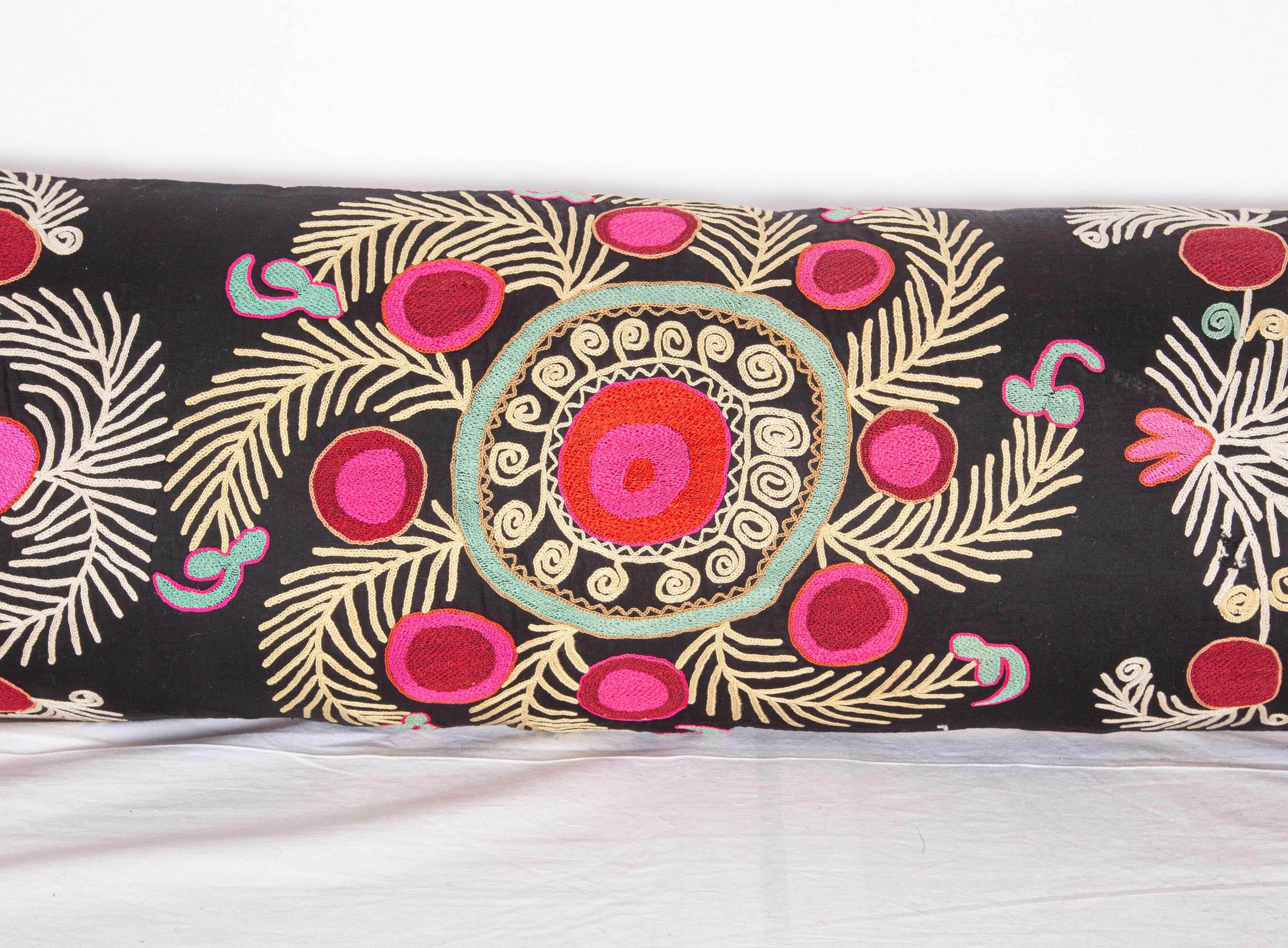 Embroidered Super Long Lumbar Pillow Case Made from a Vintage Suzani