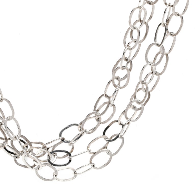 Super Long Oval Link Chain Necklace, Sterling Silver, Wrap For Sale at