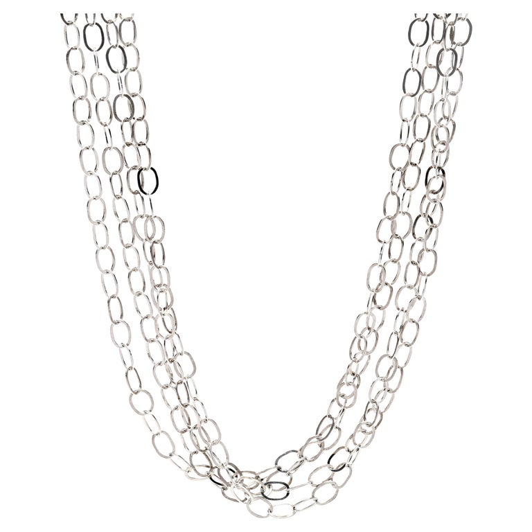 Super Long Oval Link Chain Necklace, Sterling Silver, Wrap For Sale at