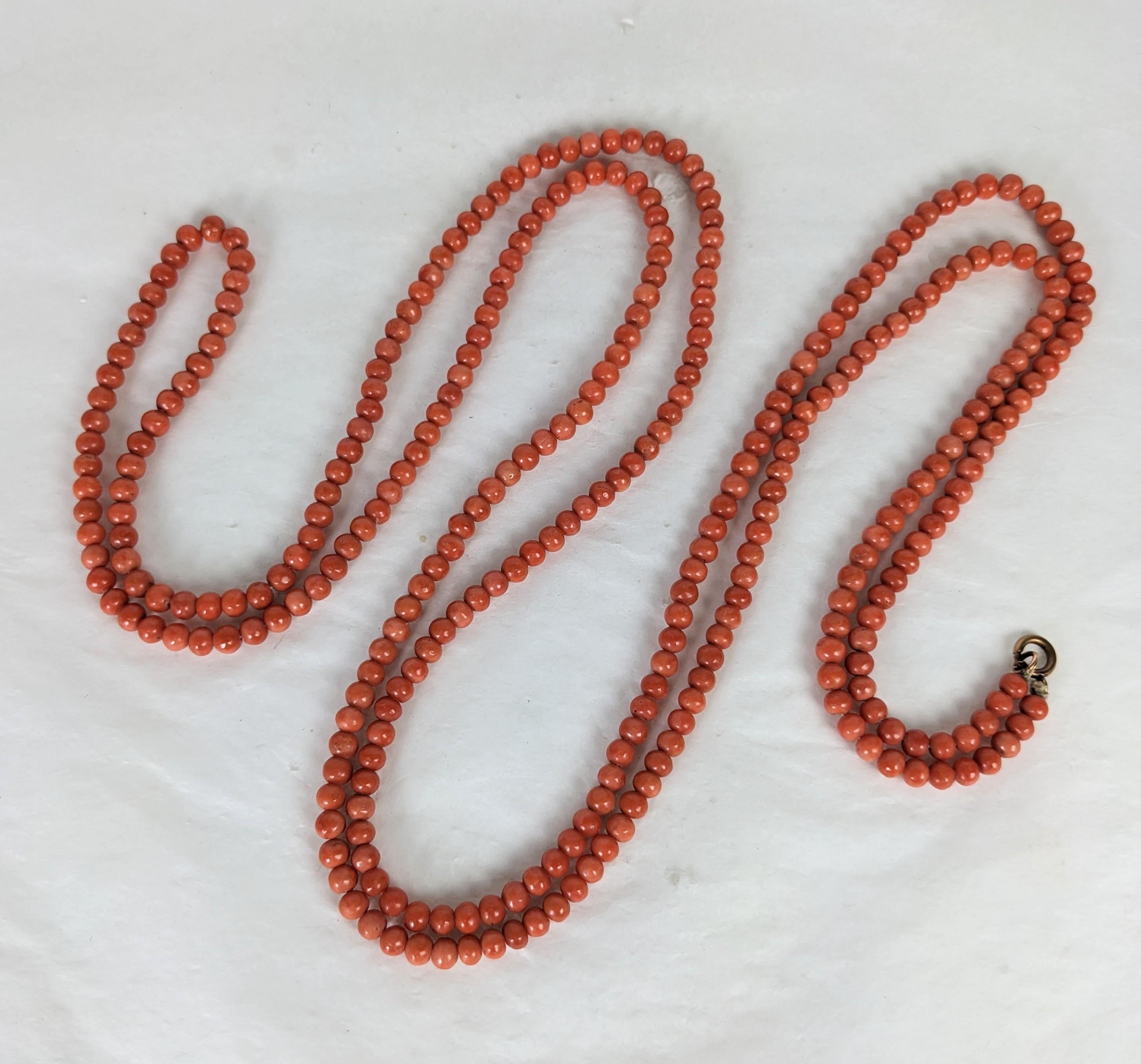 Super Long Victorian Genuine Coral Beads In Excellent Condition For Sale In New York, NY