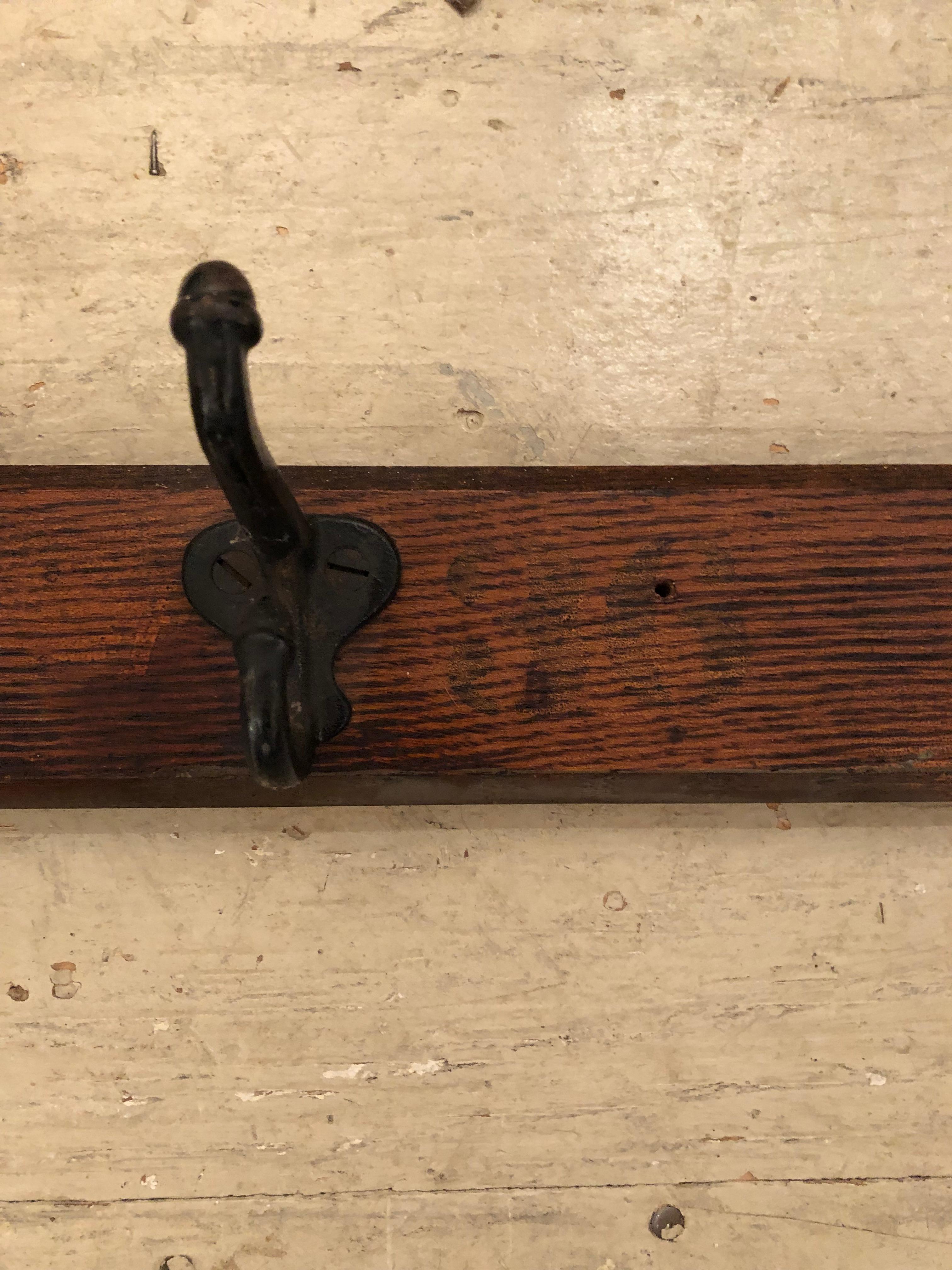 Super Long Vintage Schoolhouse Wall Coat Rack In Good Condition For Sale In Hopewell, NJ