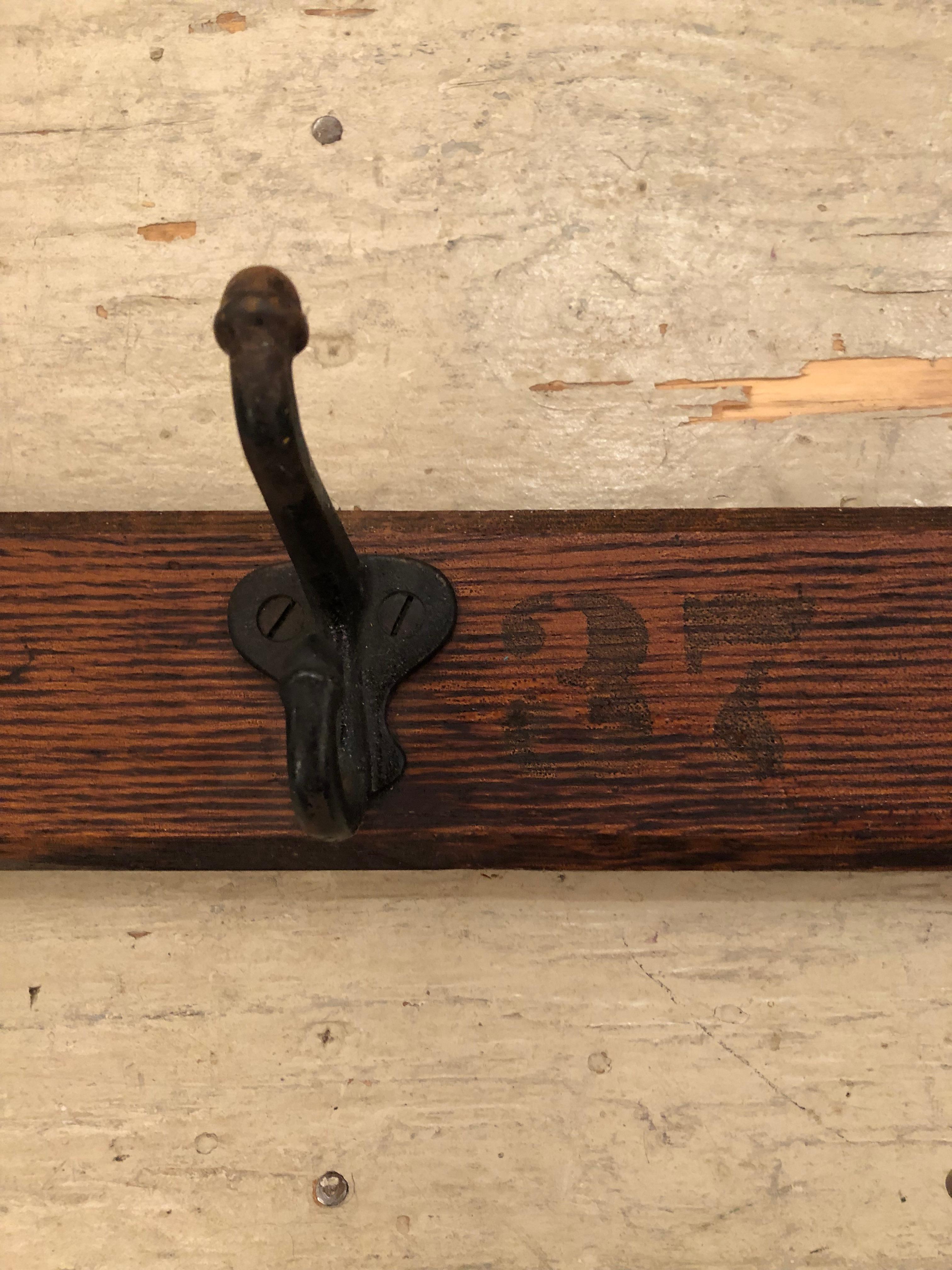Mid-20th Century Super Long Vintage Schoolhouse Wall Coat Rack For Sale
