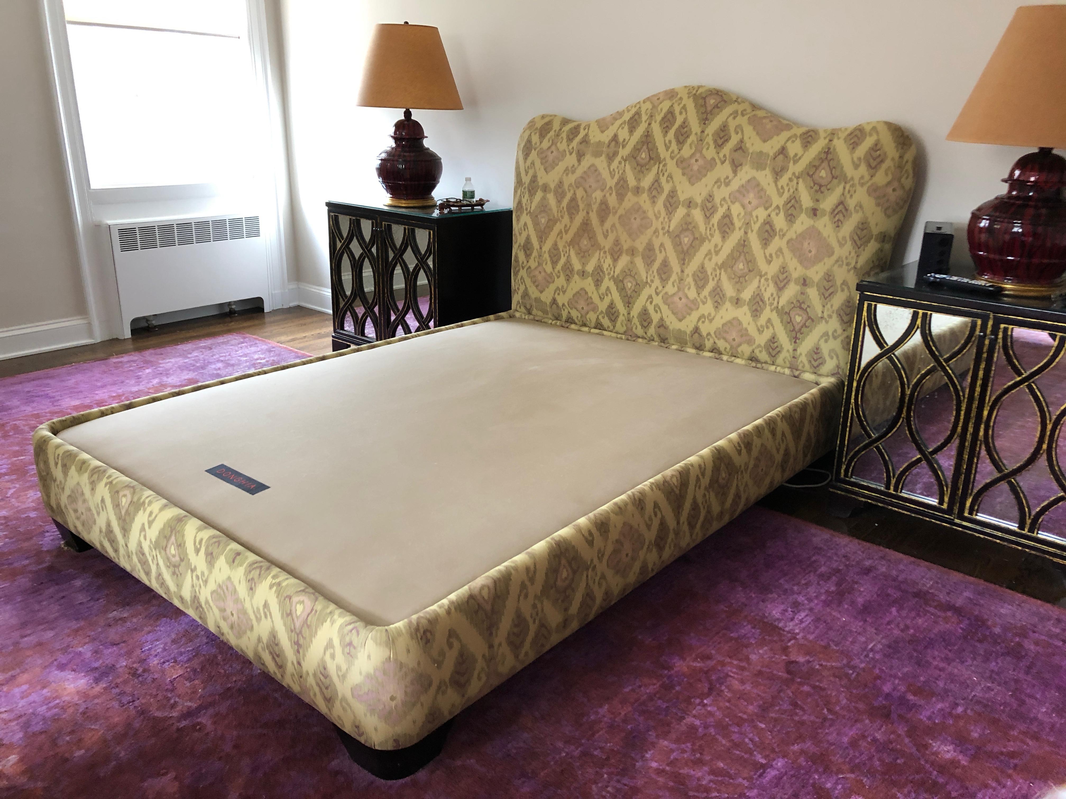 Italian Super Luxe Donghia Uphostered Platform Queen Size Bed and Headboard