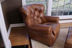 Super Luxe Ralph Lauren Tufted Leather Writer's Club Chair & Ottoman