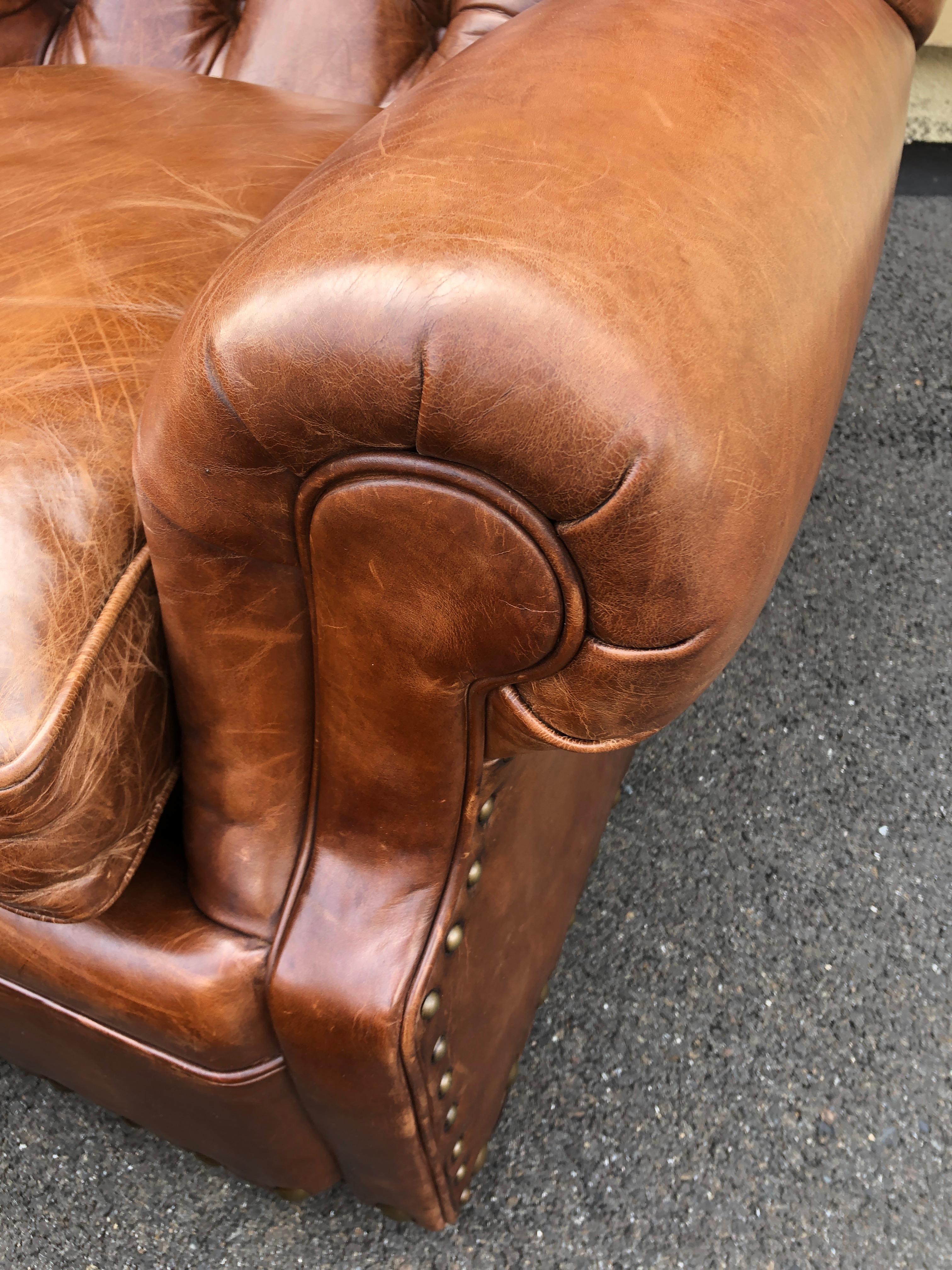 Super Luxe Ralph Lauren Tufted Leather Writer's Club Chair & Ottoman 4