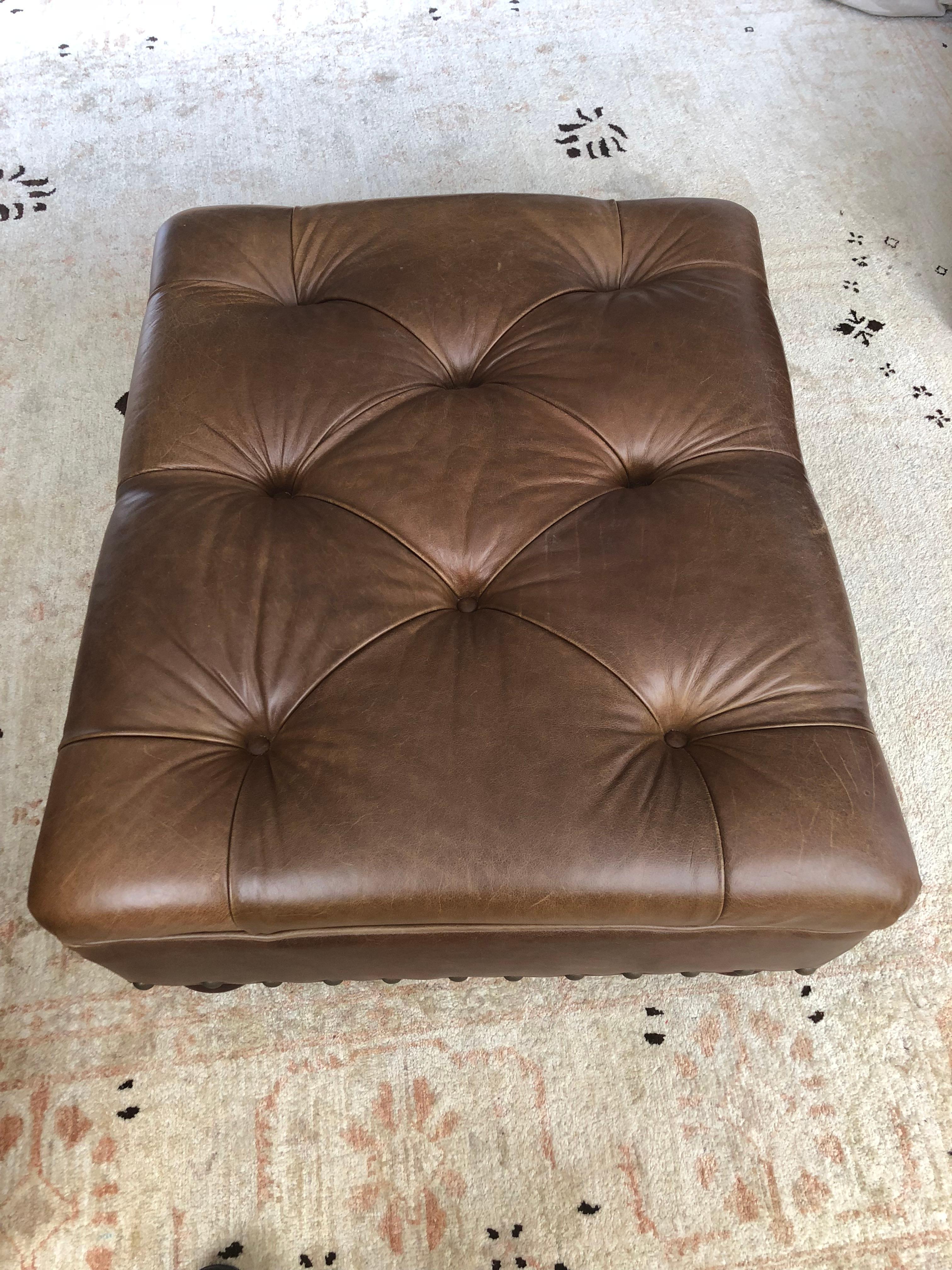 North American Super Luxe Ralph Lauren Tufted Leather Writer's Club Chair & Ottoman