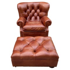 Super Luxe Ralph Lauren Tufted Leather Writer's Club Chair & Ottoman