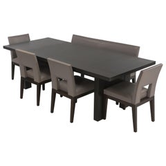 Super Luxe Sophisticated Christian Liaigre Ebonized Oak and Leather Dining Set