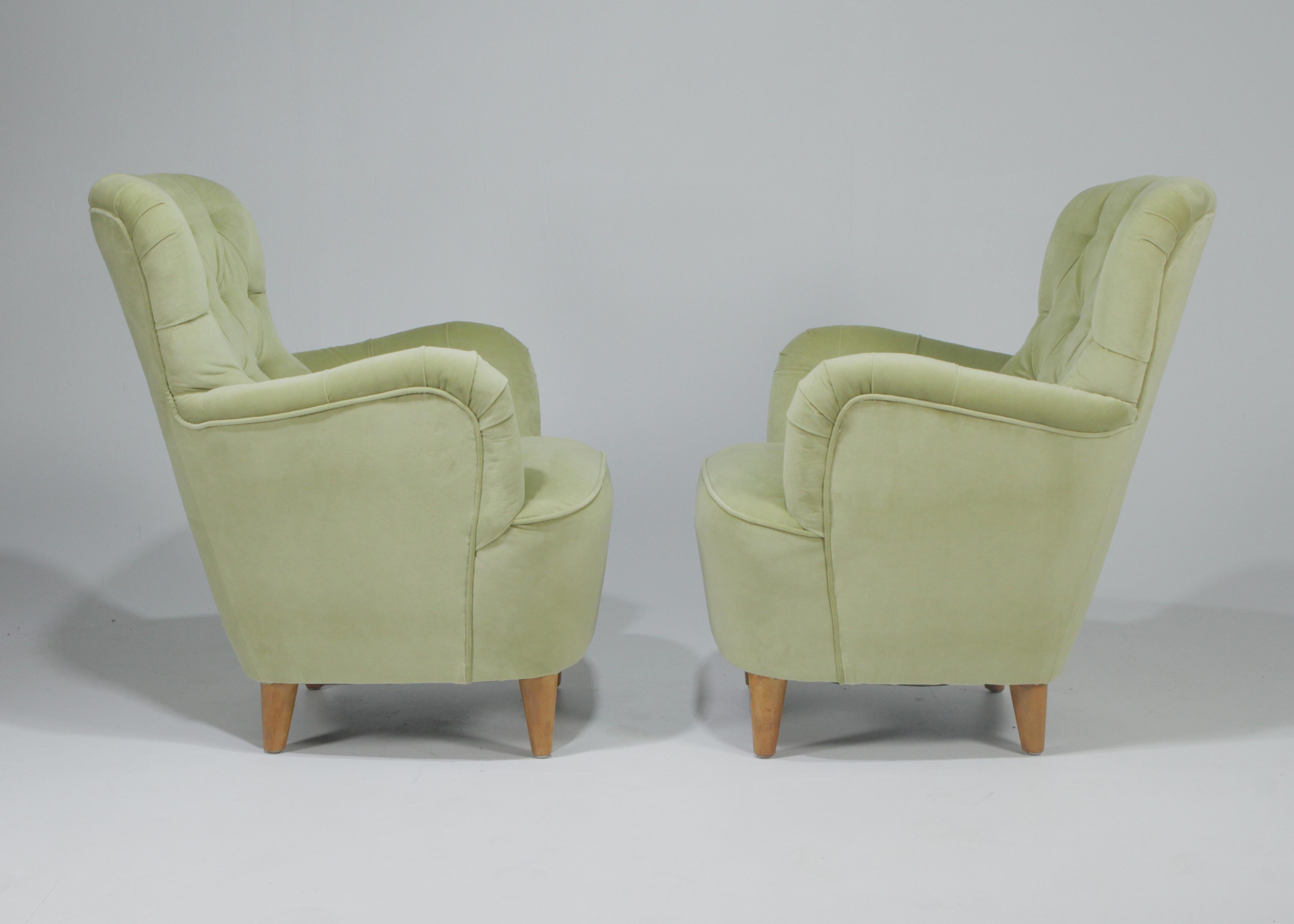 Upholstery Iconic Pair of Swedish Club Chairs Attributed to Elias Svedberg For Sale