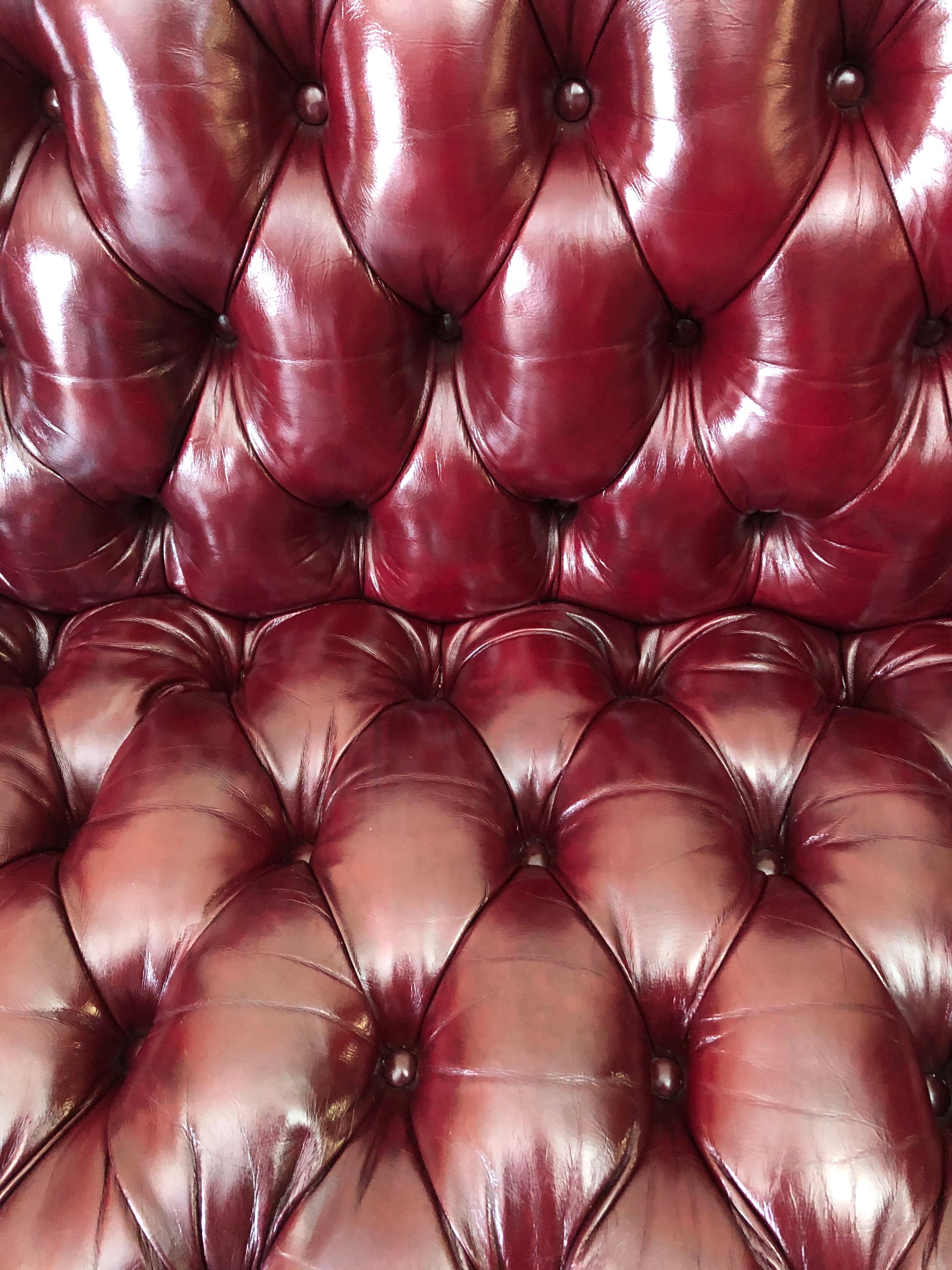 American Super Luxurious Hancock & Moore Maroon Tufted Leather Chesterfield Style Sofa