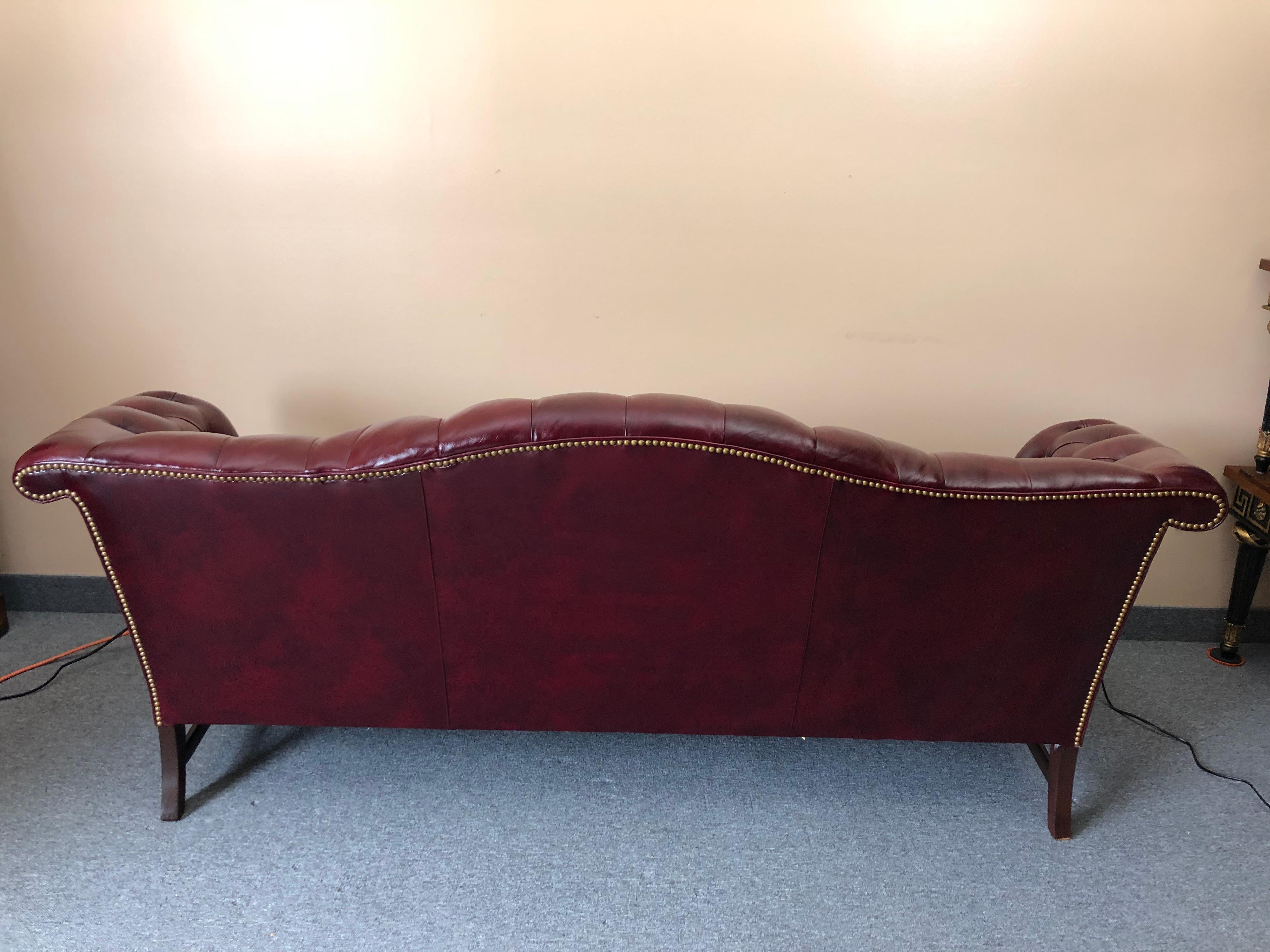 Super Luxurious Hancock & Moore Maroon Tufted Leather Chesterfield Style Sofa 1