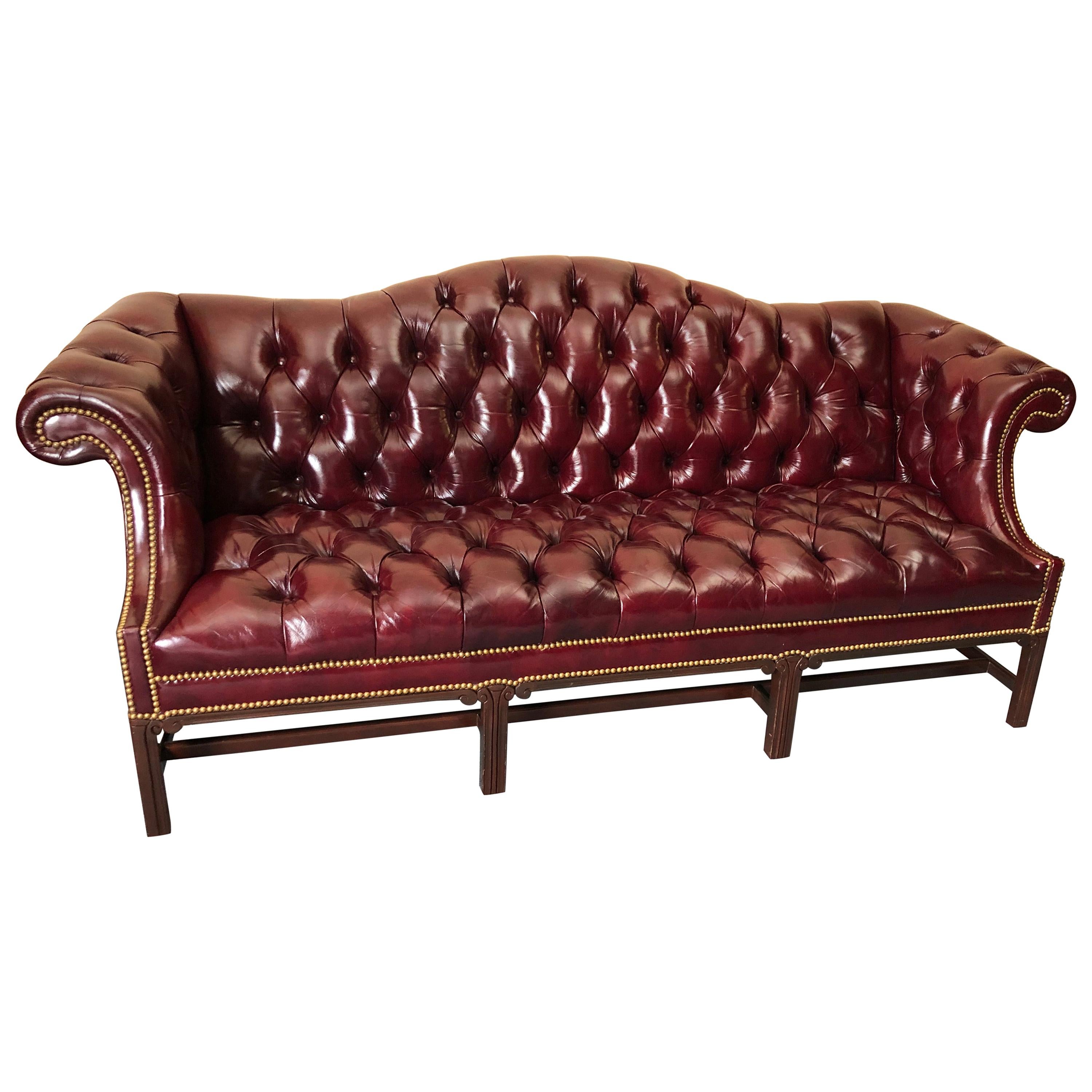 Super Luxurious Hancock and Moore Maroon Tufted Leather Chesterfield Style  Sofa at 1stDibs