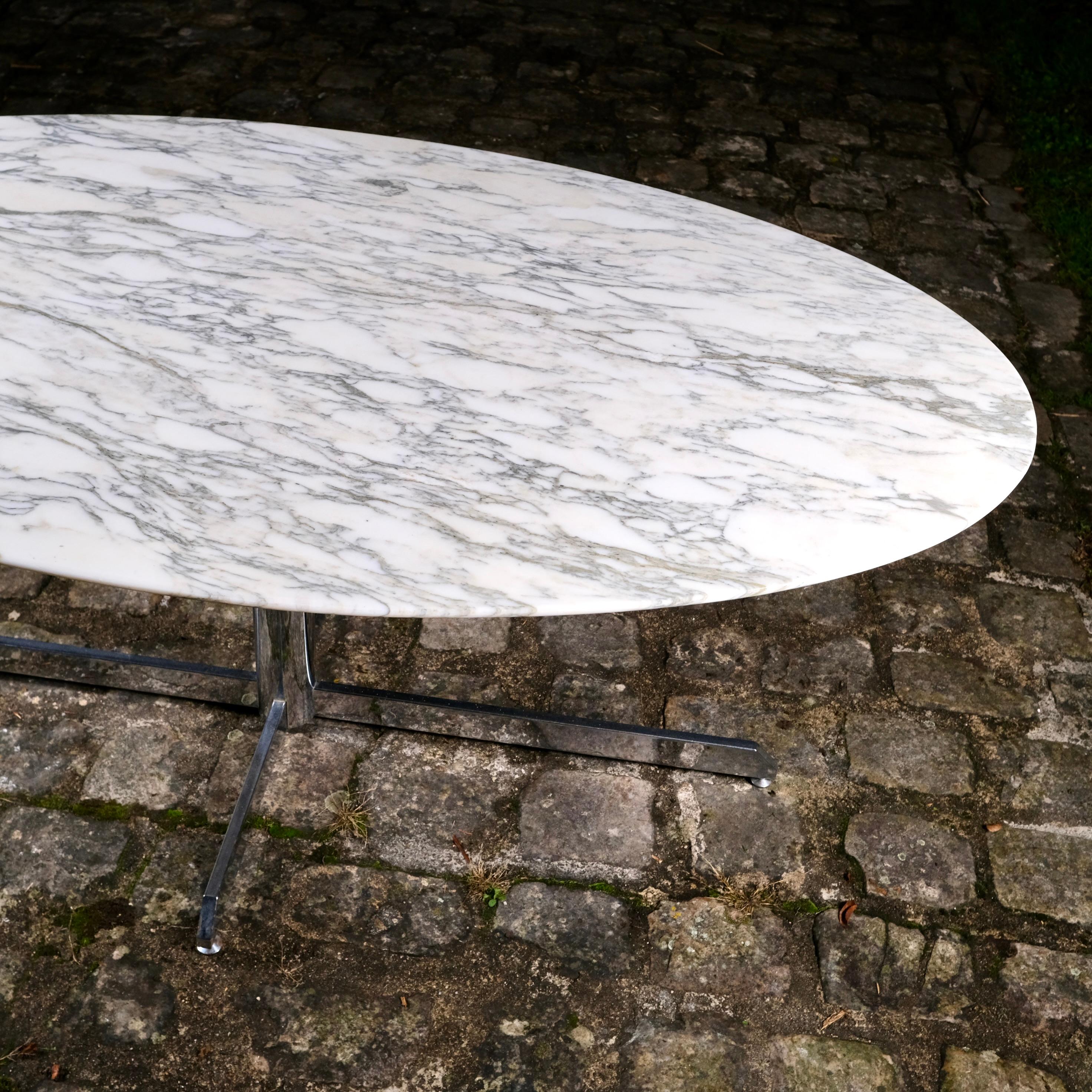 Metal Super Malta Calacatta marble table by Roche Bobois, France, 1980