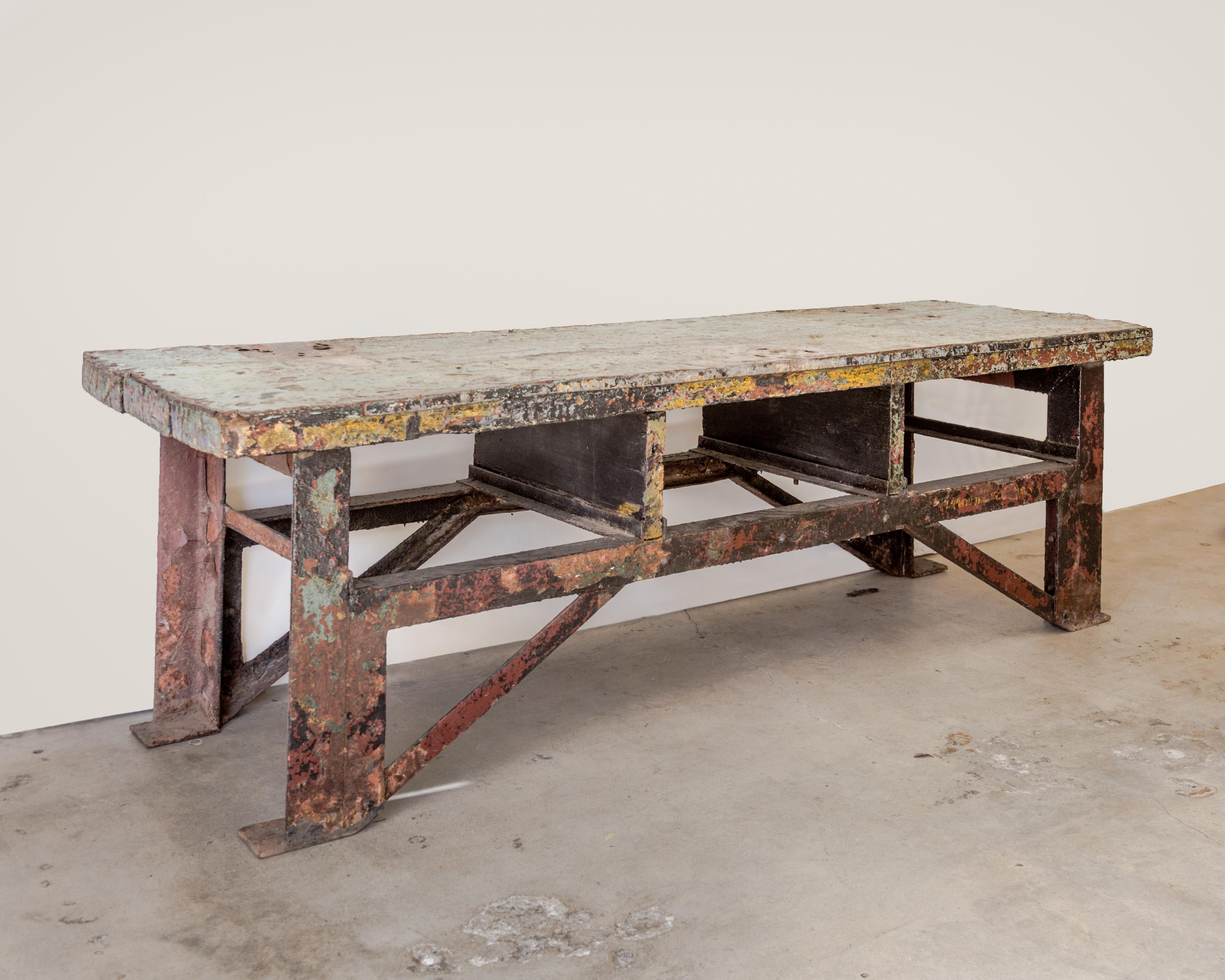 American Super Metal Clad Wood + Steel Industrial Table   For Sale