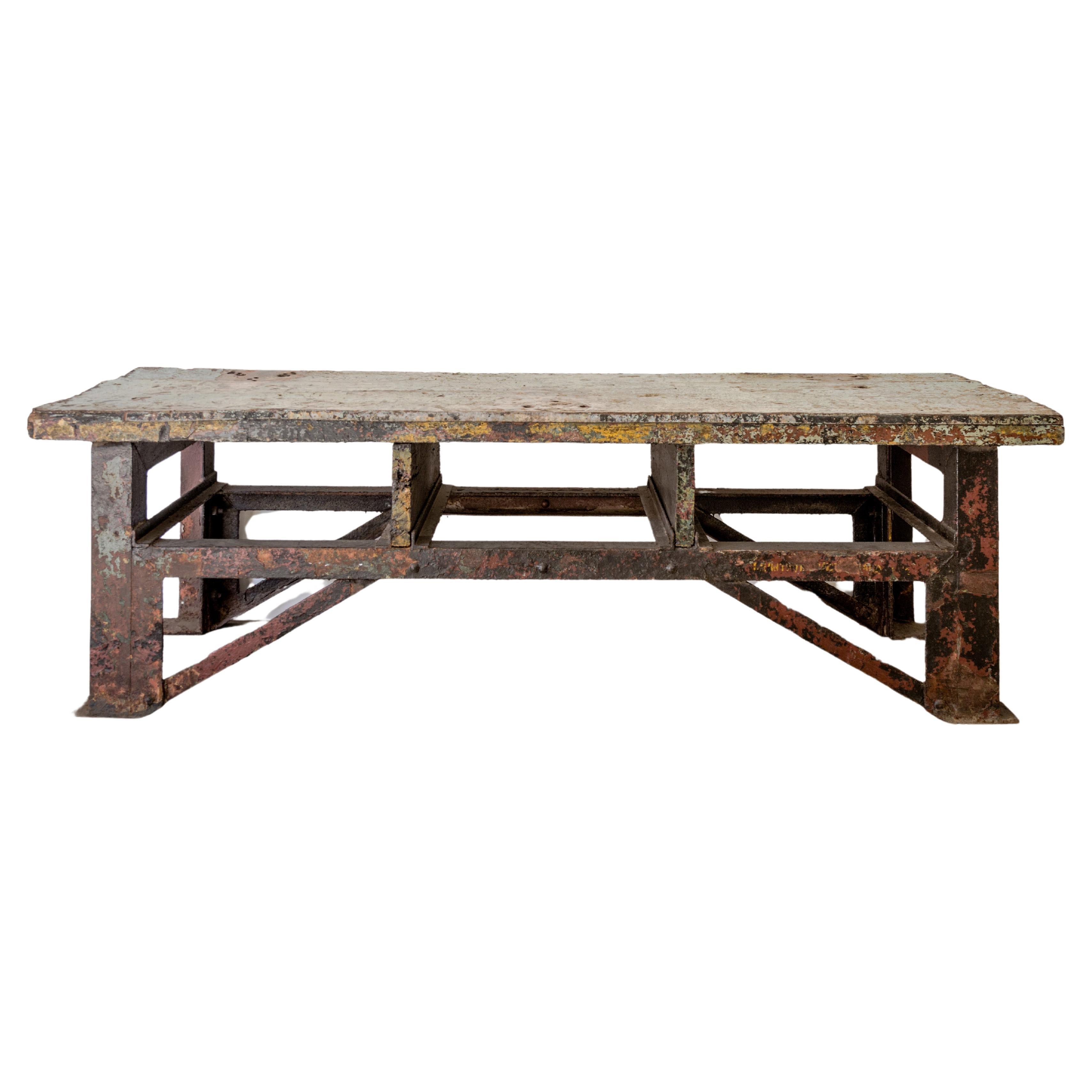 Super Metal Clad Wood + Steel Industrial Table   For Sale