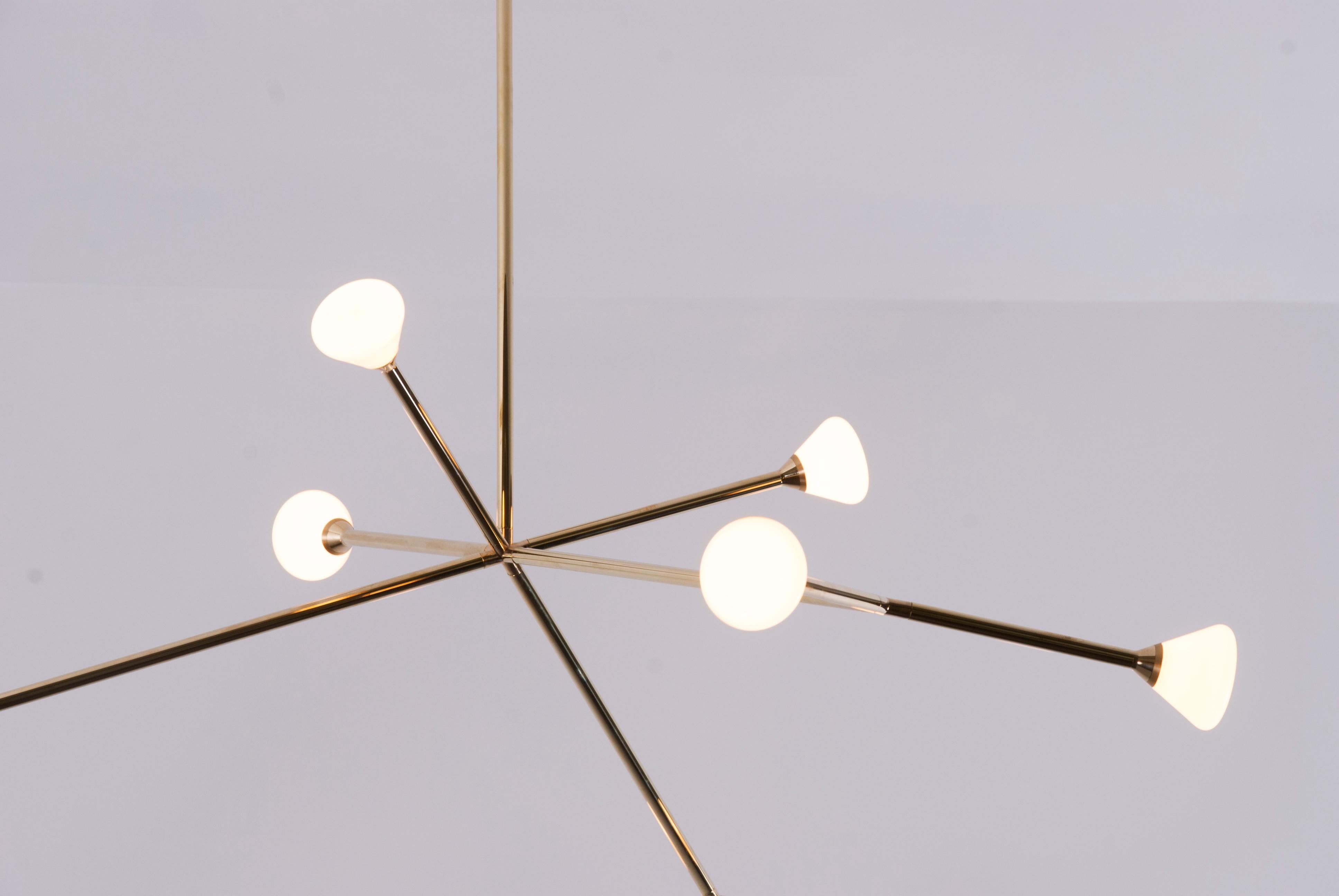 Modern Super Nova Chandelier, Contemporary Geometric Branching Brass Light Fixture For Sale