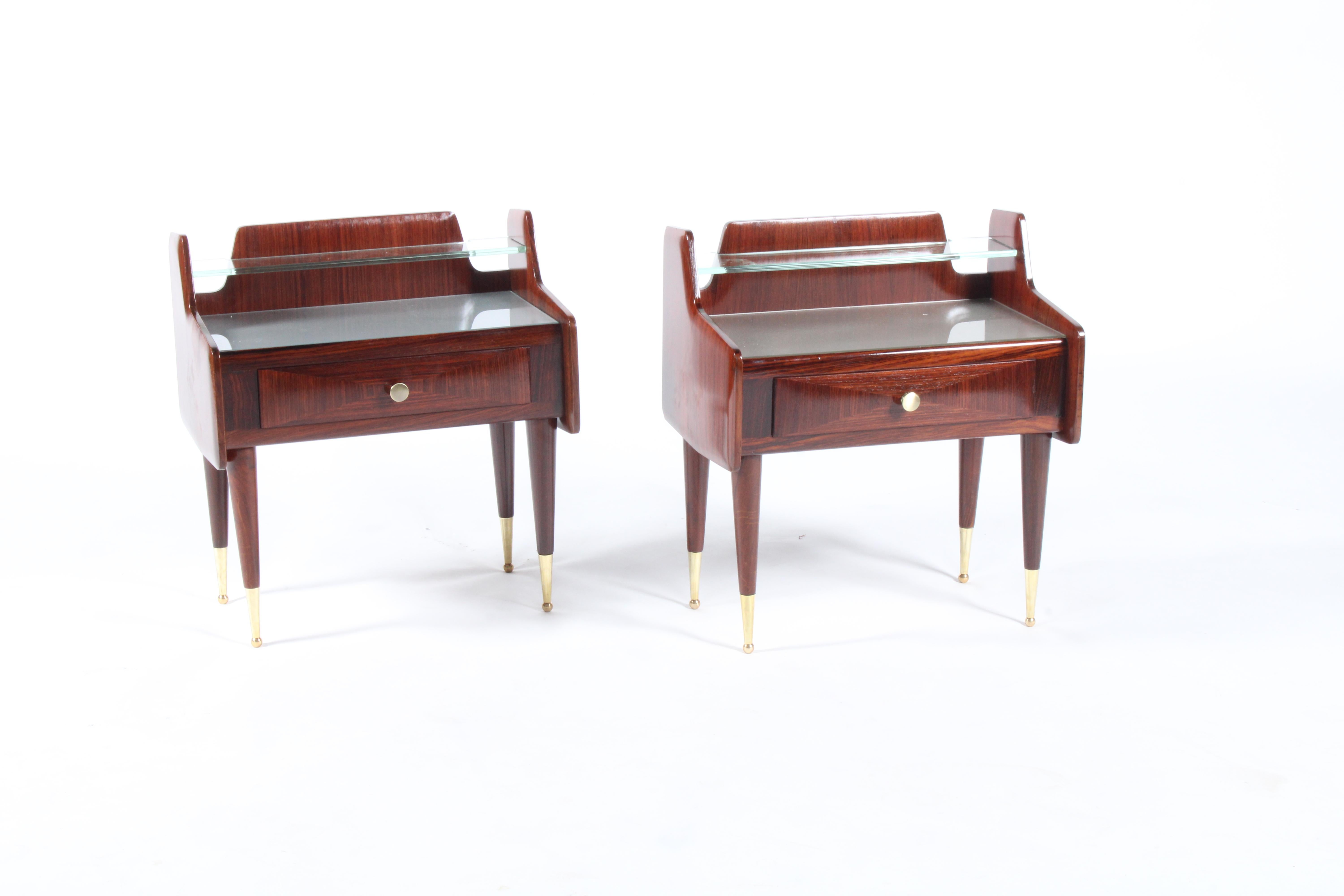 Stunning pair of original mid century Italian night stands, with exquisite grain pattern and a rich color this set will look amazing in a wide range of different bedroom styles. Sourced directly from a private collection in Milan we also have the