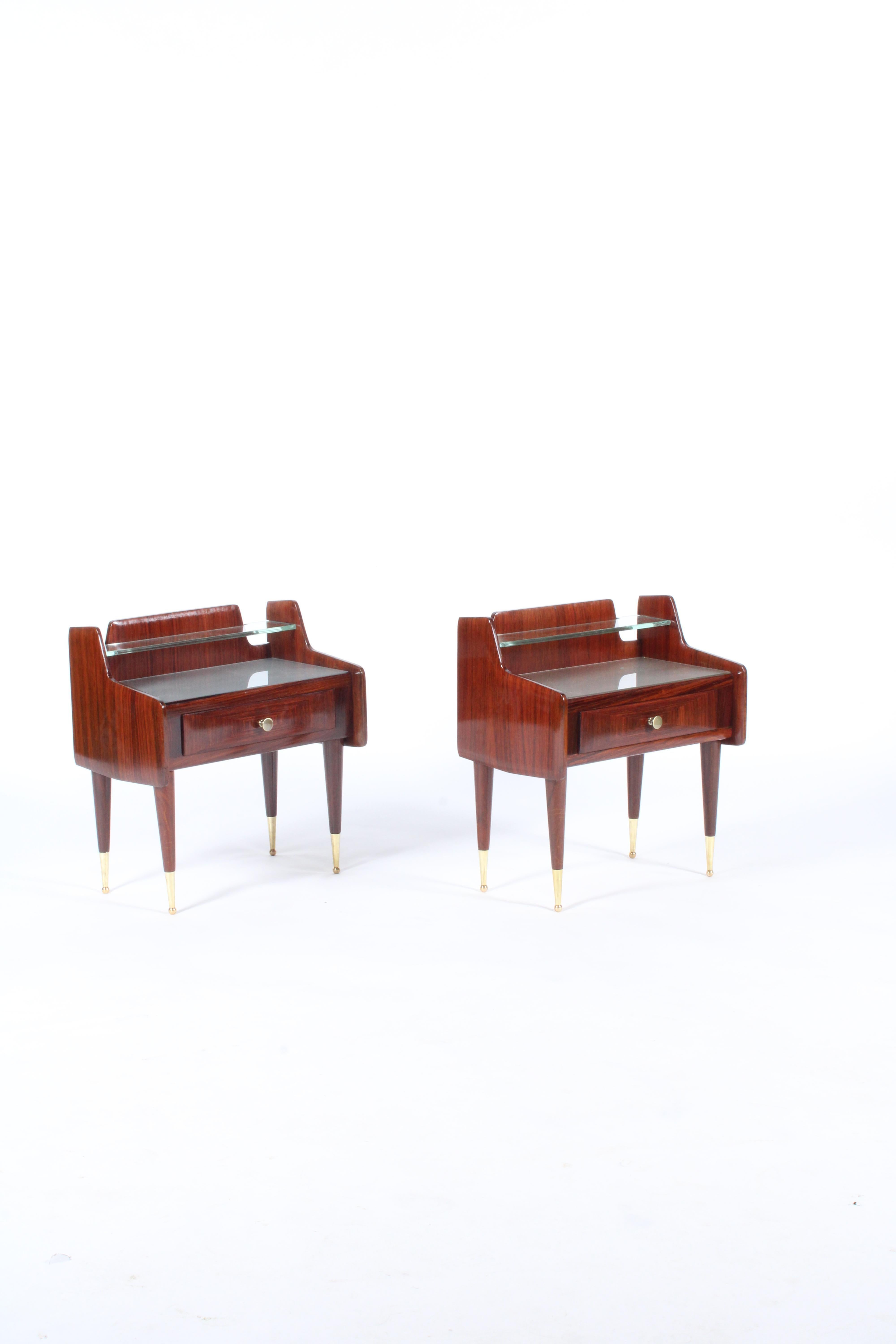 Brass Super Pair Of Two Tier Mid Century Italian Night Stands For Sale