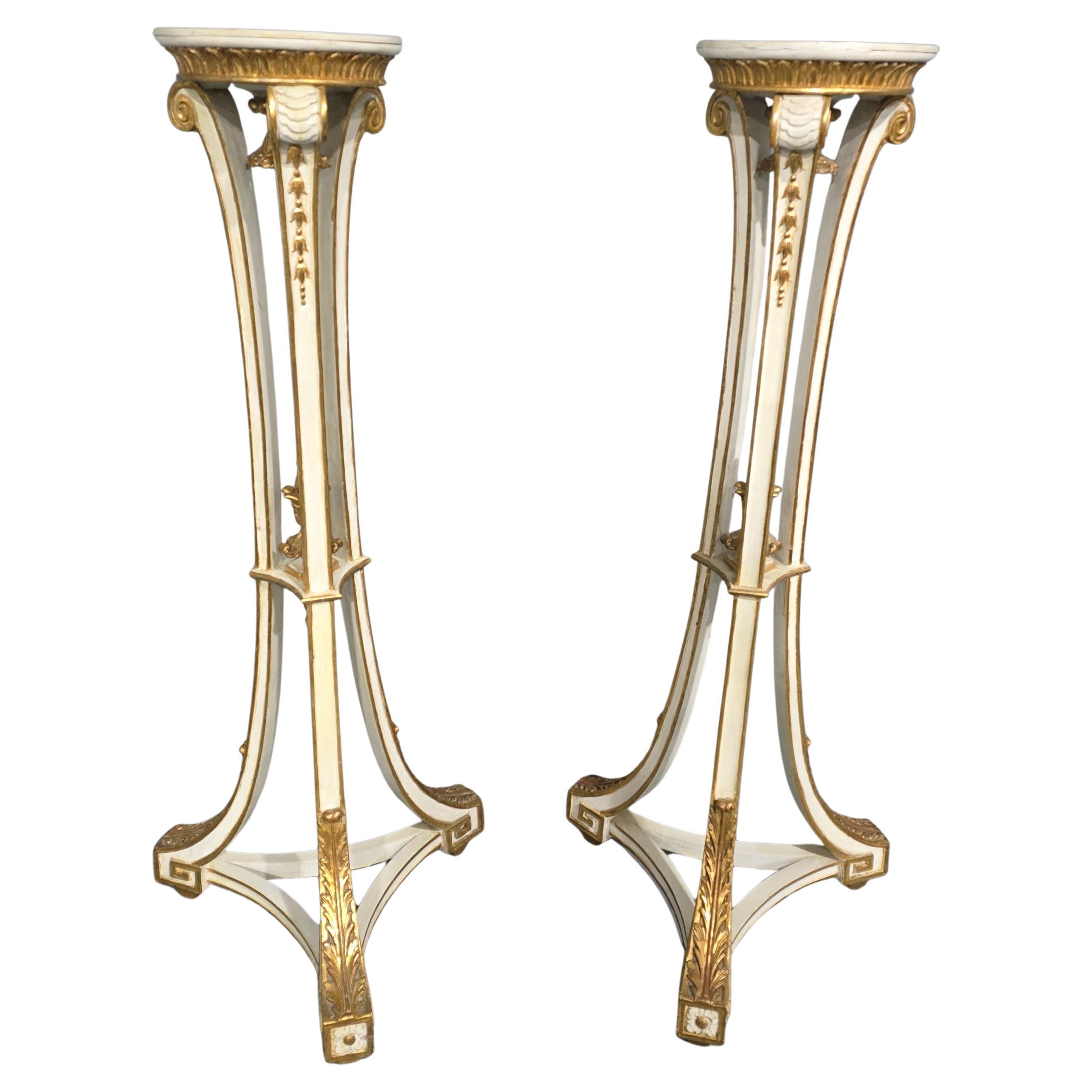 Super Pair Parcel Gilt Torchere Stands For Sale