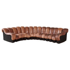 Super Patinated De Sede Ds-600 Modular Sectional Leather Non Stop Sofa, 1970s