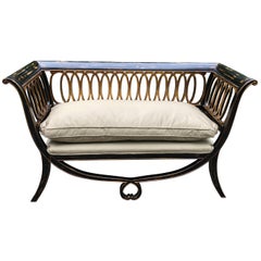 Retro Super Pretty Hollywood Regency Ebonized and Gilded Settee Loveseat