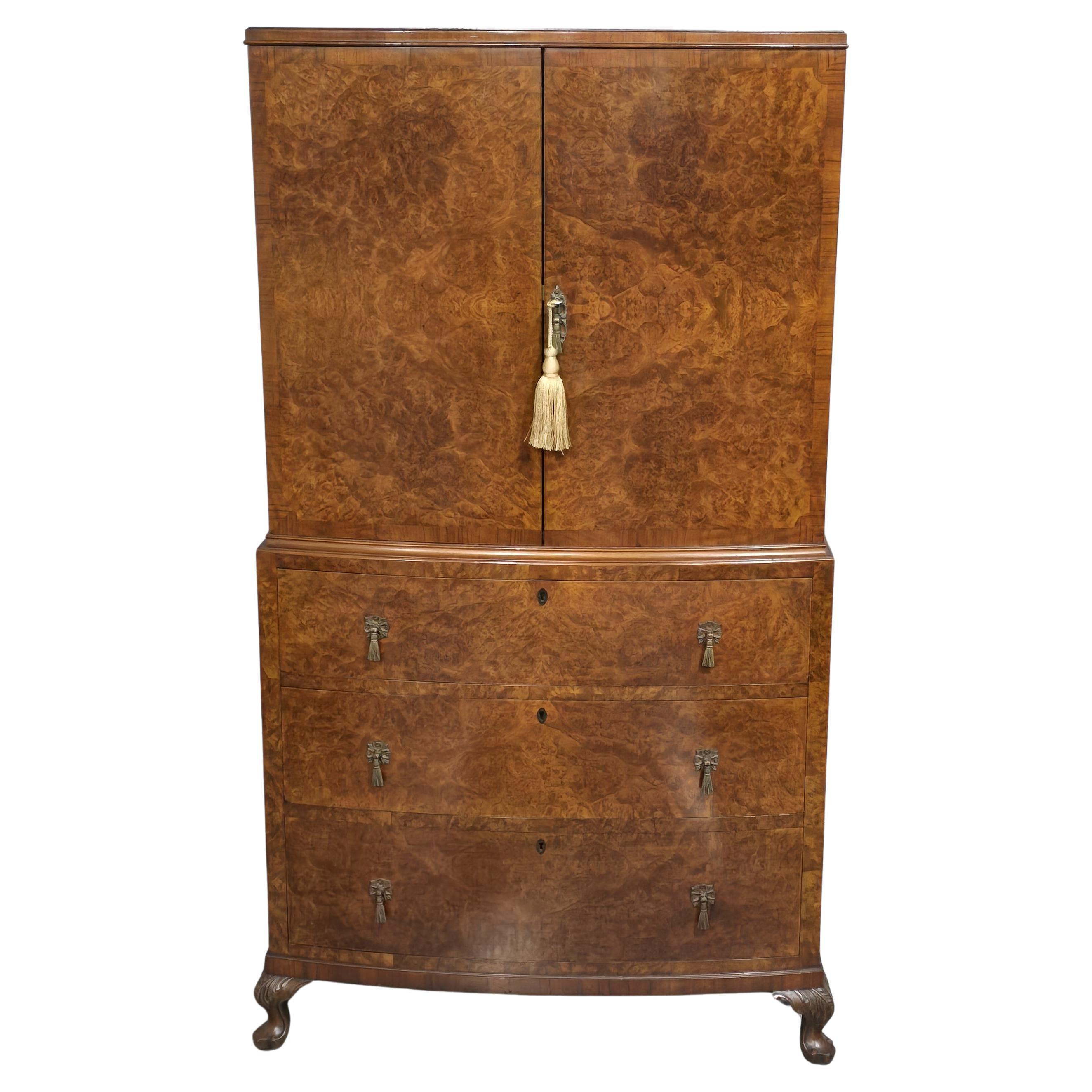 Super Quality Burr Walnut Linen Press of Small Proportions For Sale