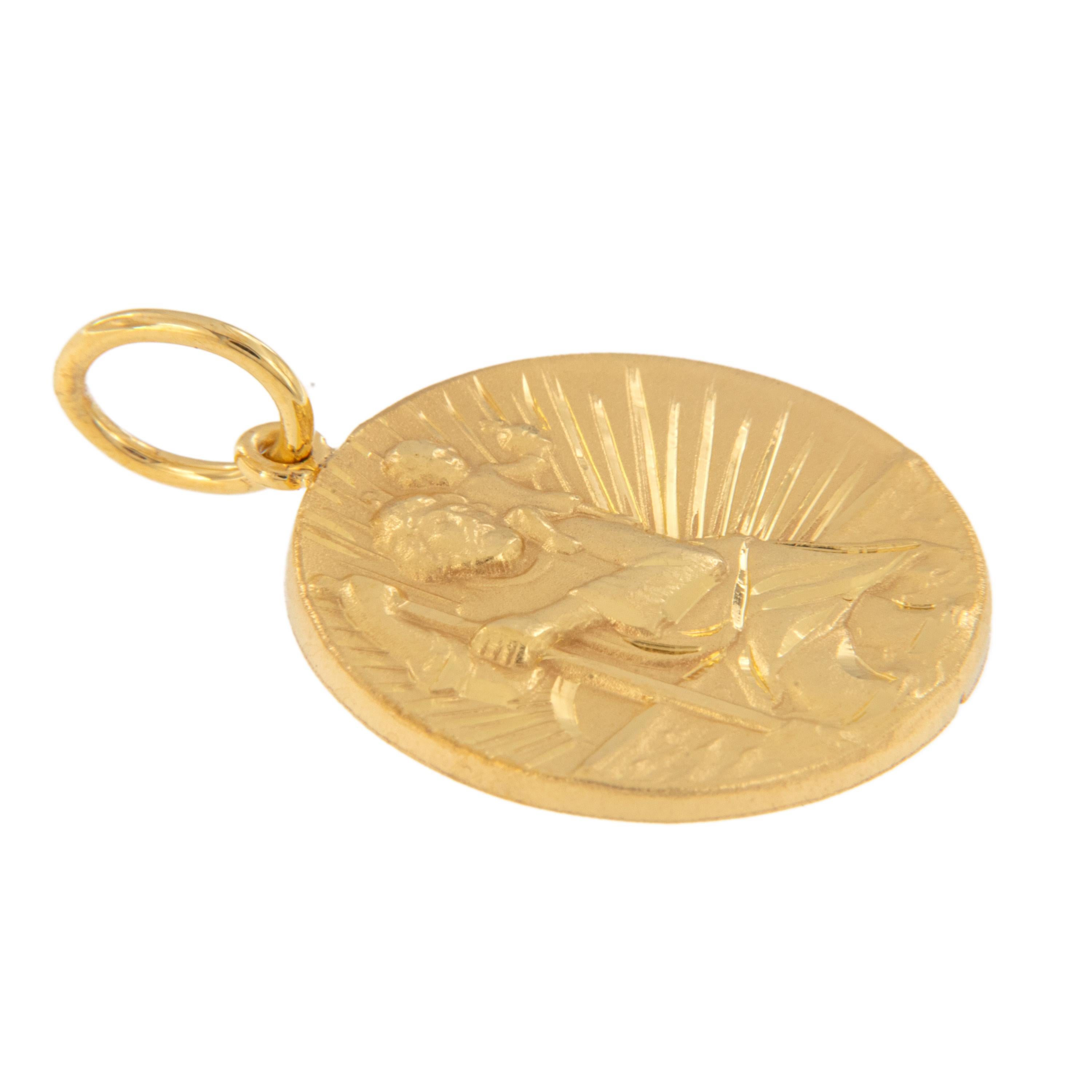 Super Rare! 1930's 14 Karat Yellow Gold St. Christopher Medal Pendant In Excellent Condition In Troy, MI