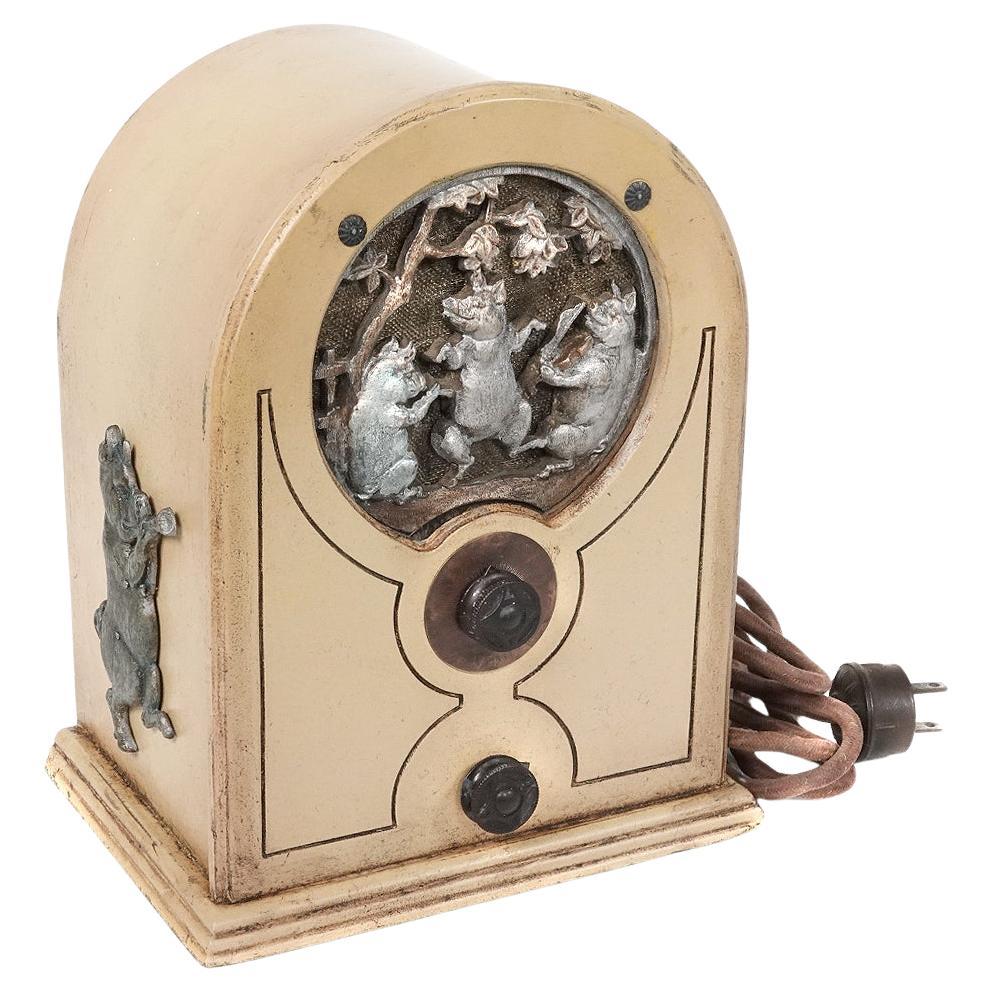 Super Rare 1930s Three Little Pigs Wood Case Radio by Hudson-Ross, Inc.