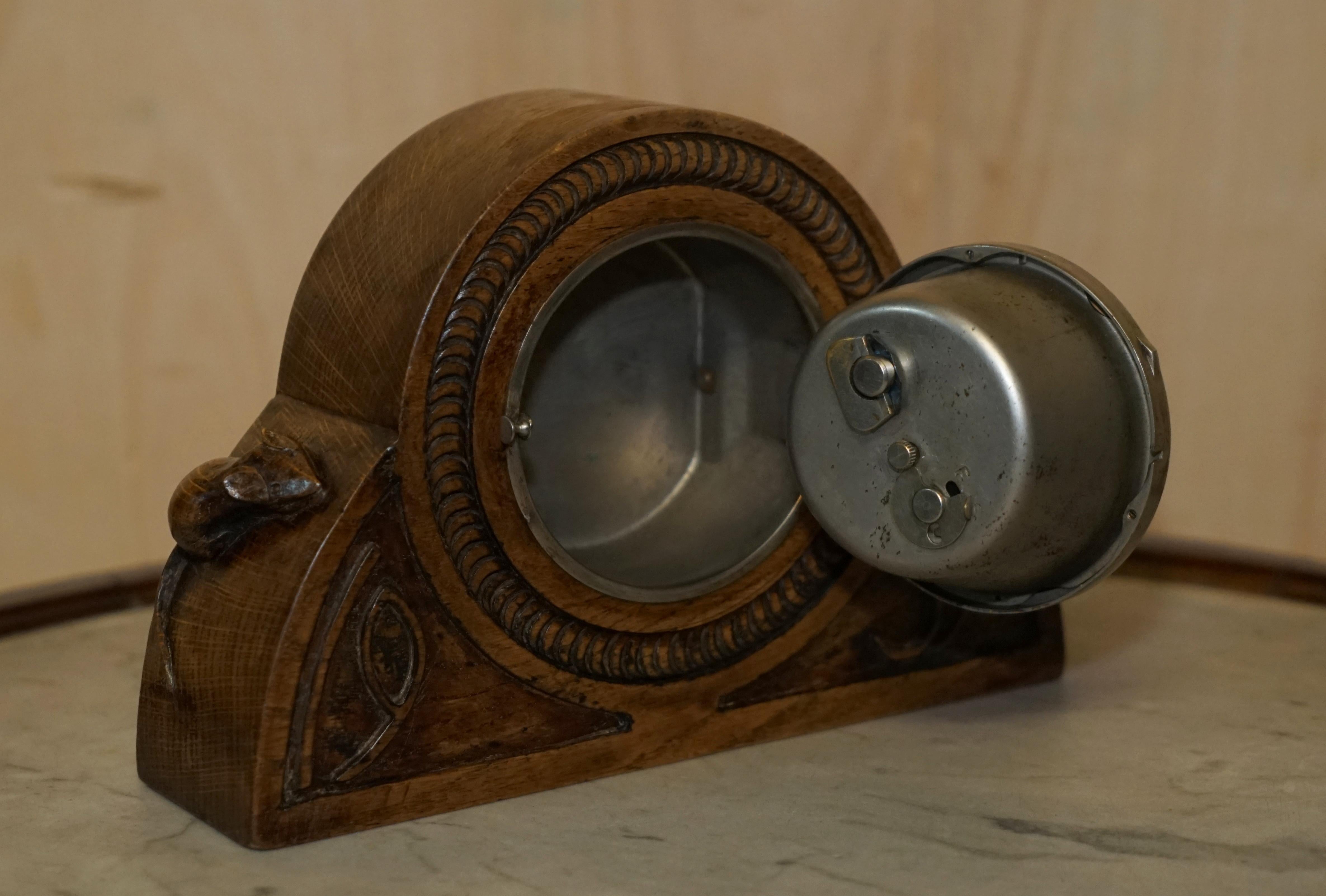 Super Rare 1939 Dated and Carved Robert Mouseman Thompson Smiths Mantle Clock 4
